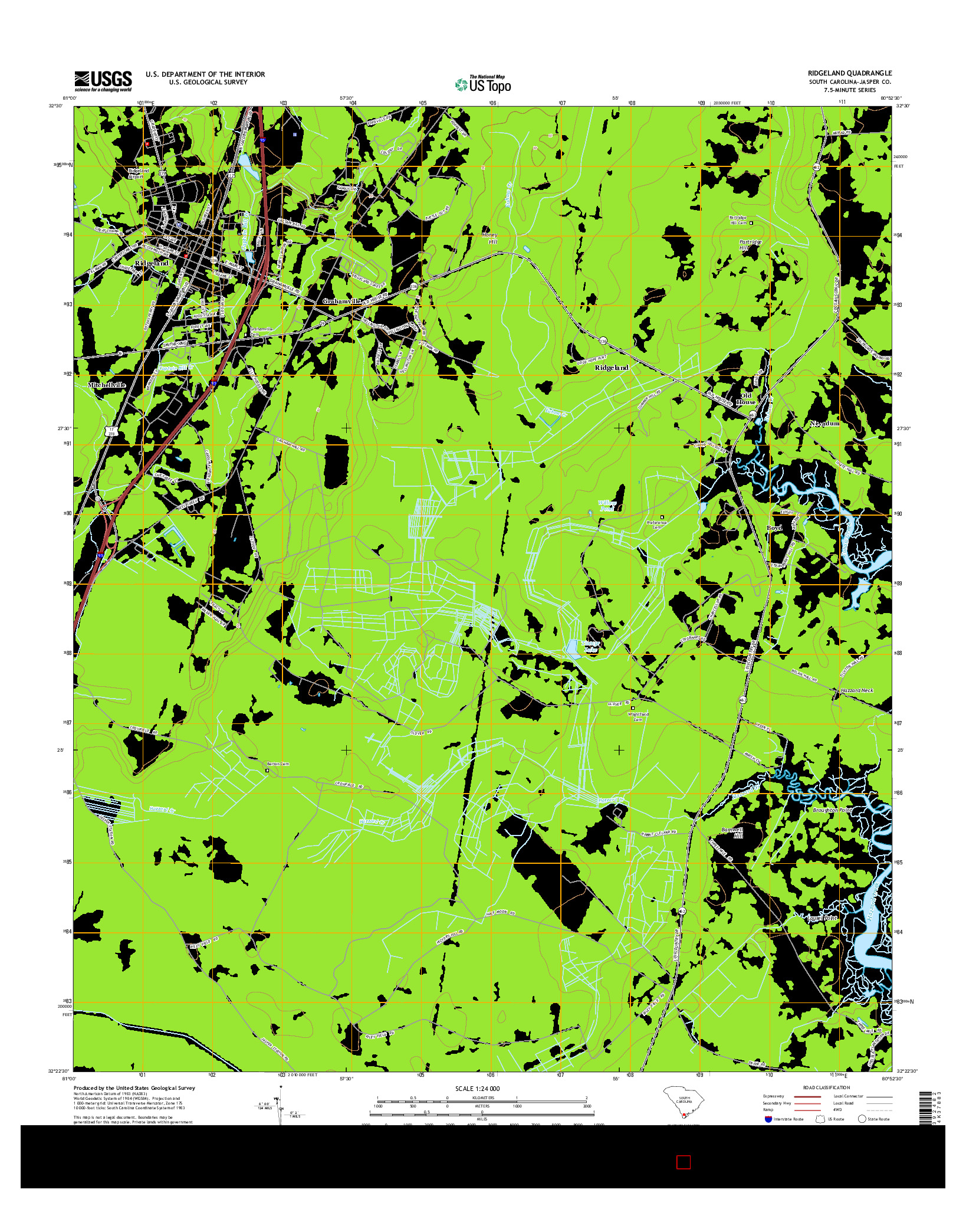 USGS US TOPO 7.5-MINUTE MAP FOR RIDGELAND, SC 2014