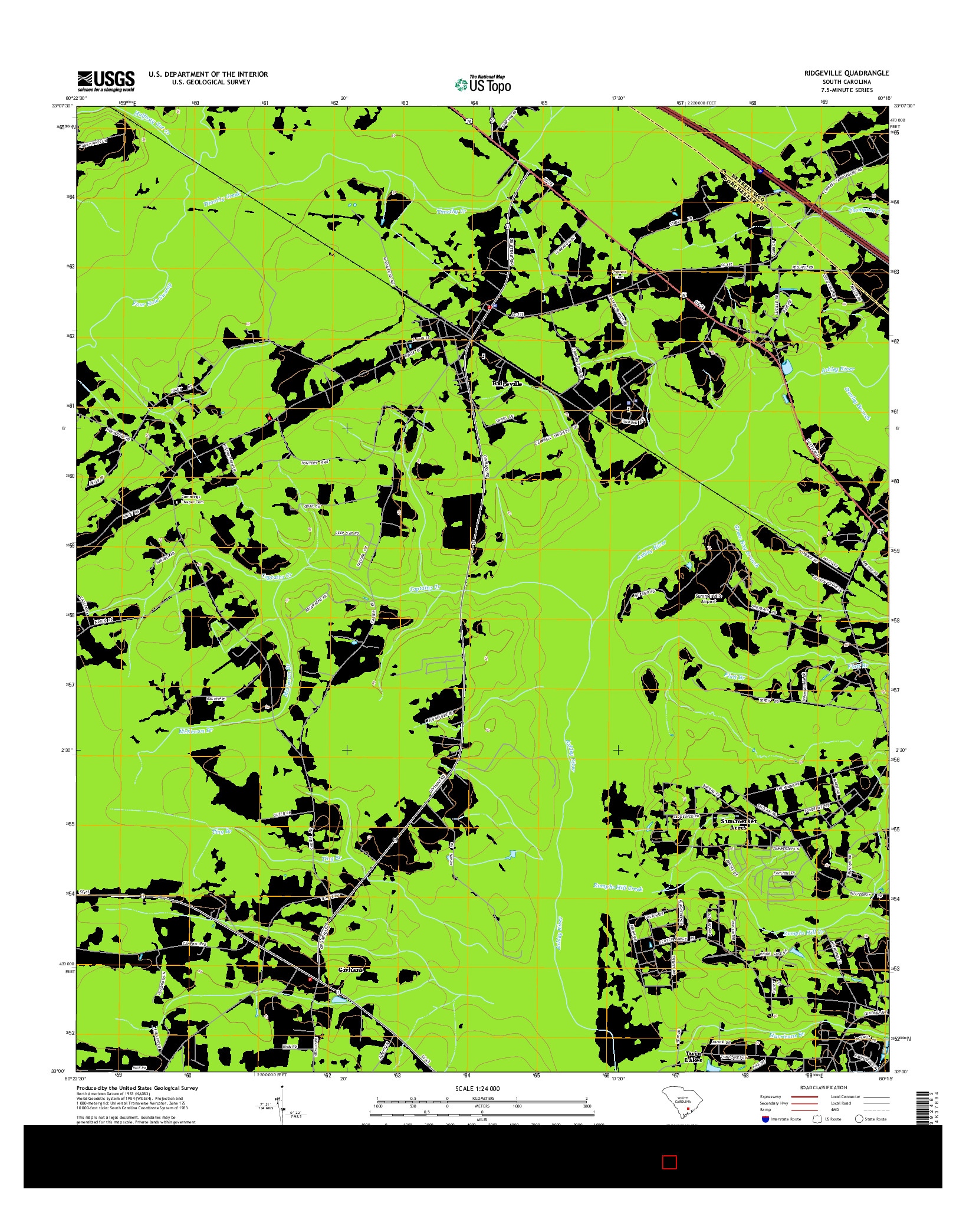 USGS US TOPO 7.5-MINUTE MAP FOR RIDGEVILLE, SC 2014