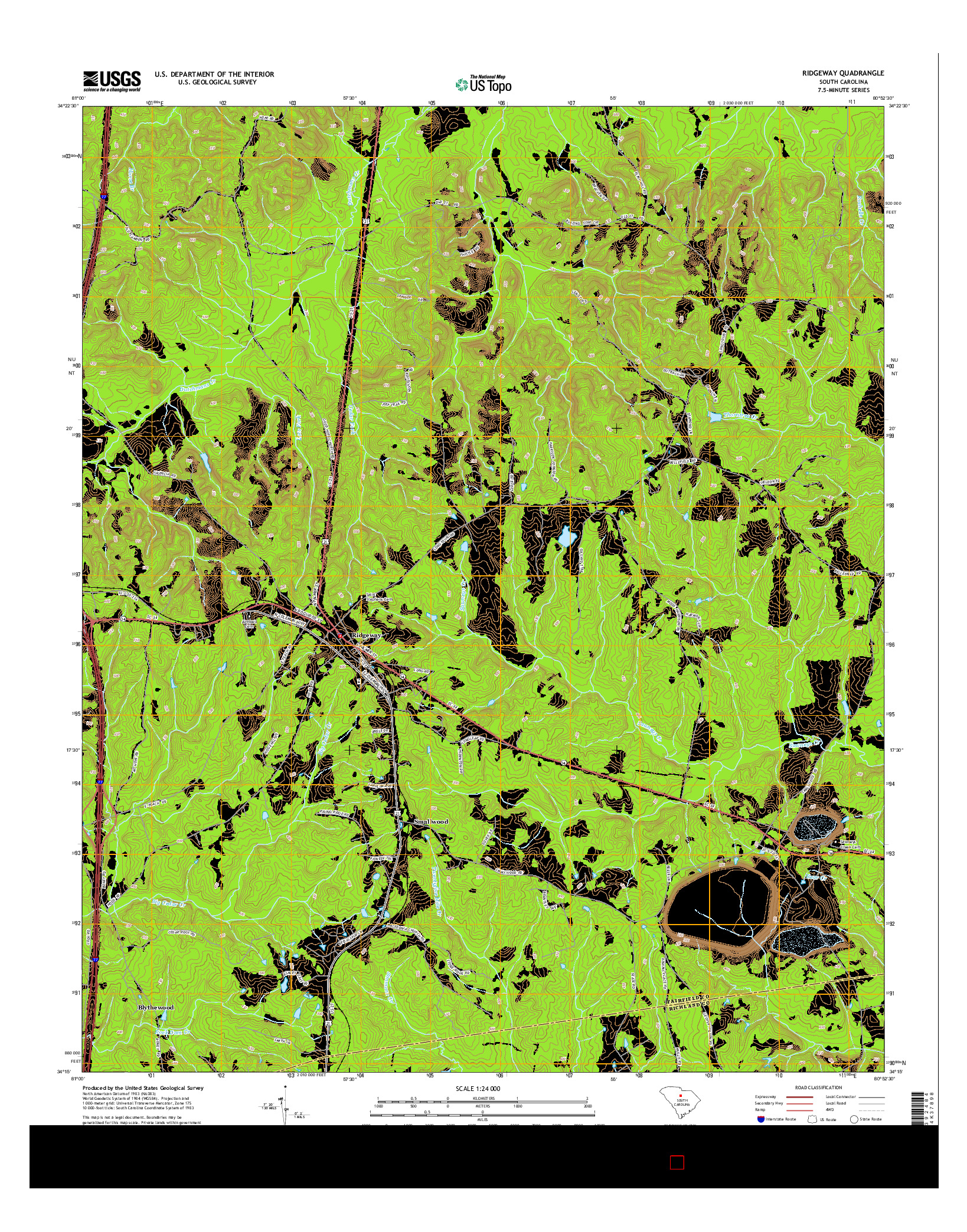 USGS US TOPO 7.5-MINUTE MAP FOR RIDGEWAY, SC 2014