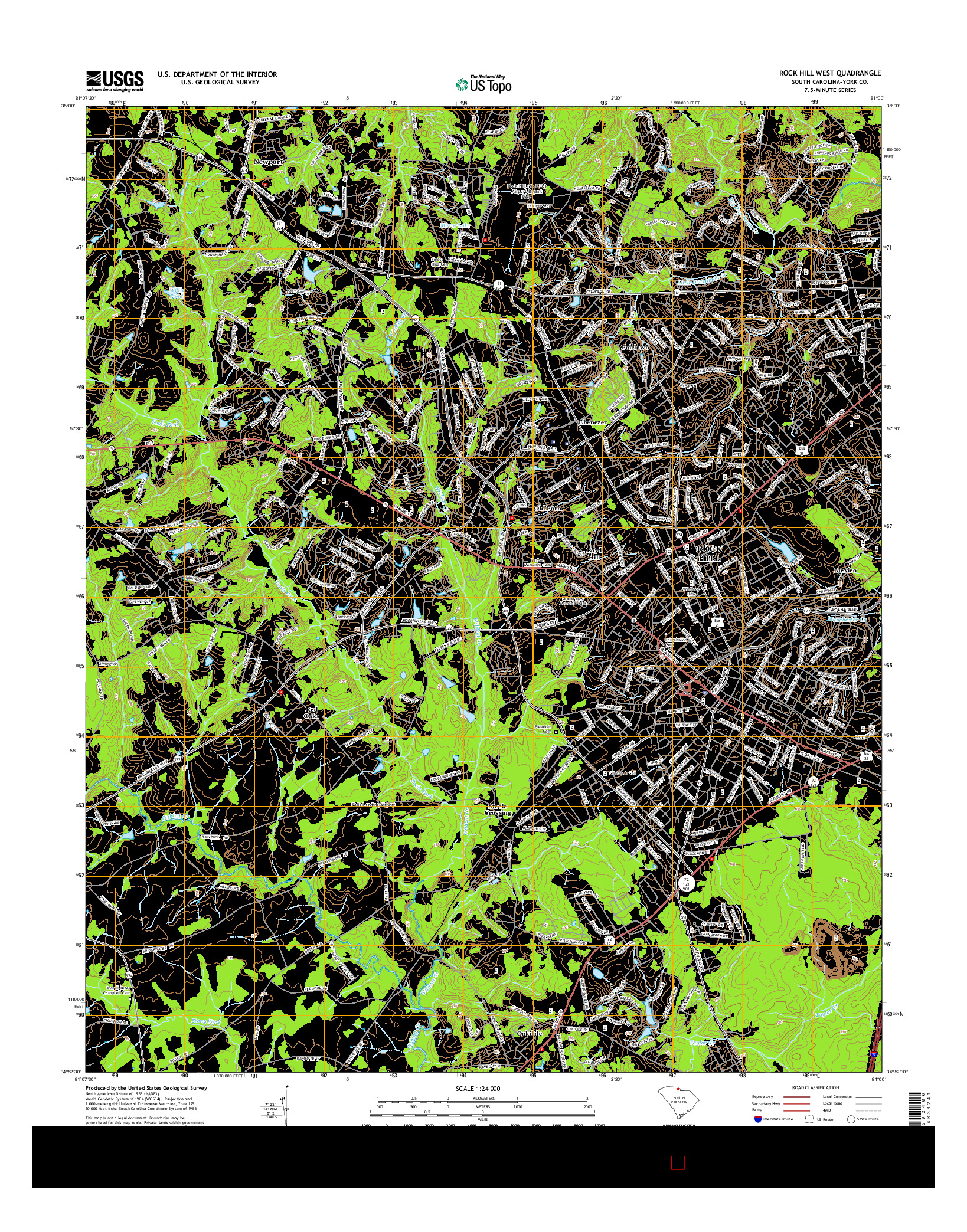 USGS US TOPO 7.5-MINUTE MAP FOR ROCK HILL WEST, SC 2014