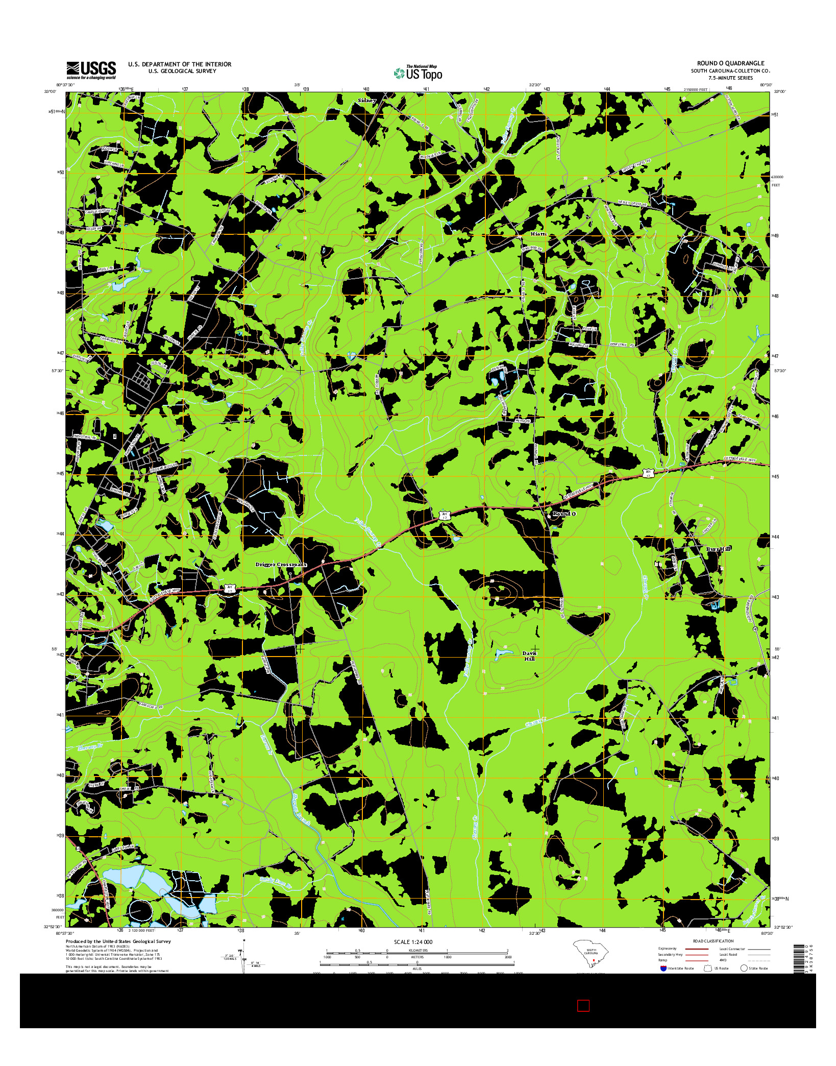 USGS US TOPO 7.5-MINUTE MAP FOR ROUND O, SC 2014