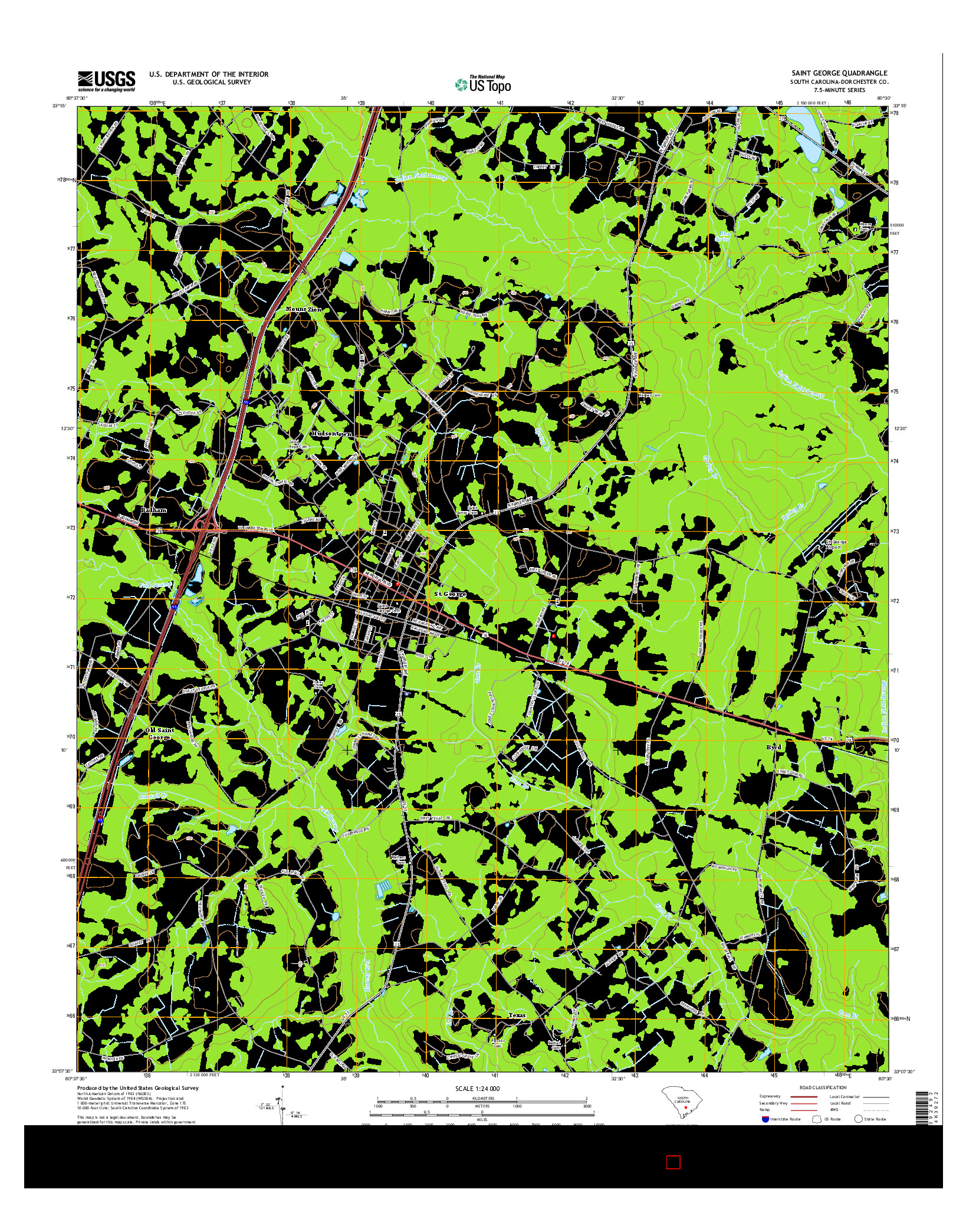USGS US TOPO 7.5-MINUTE MAP FOR SAINT GEORGE, SC 2014