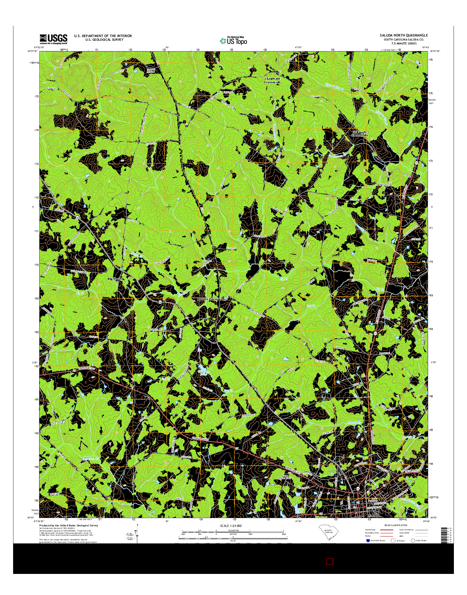 USGS US TOPO 7.5-MINUTE MAP FOR SALUDA NORTH, SC 2014