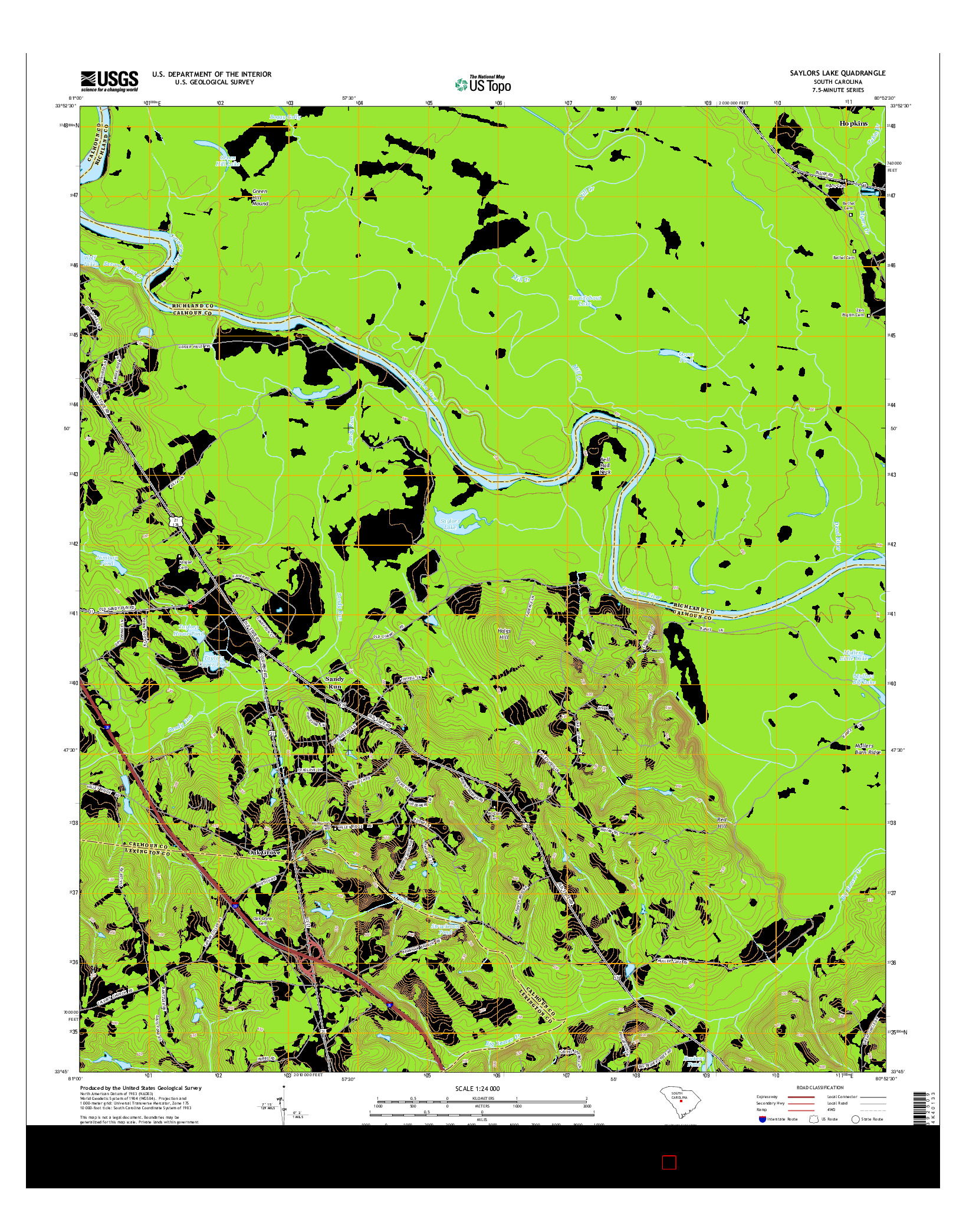 USGS US TOPO 7.5-MINUTE MAP FOR SAYLORS LAKE, SC 2014