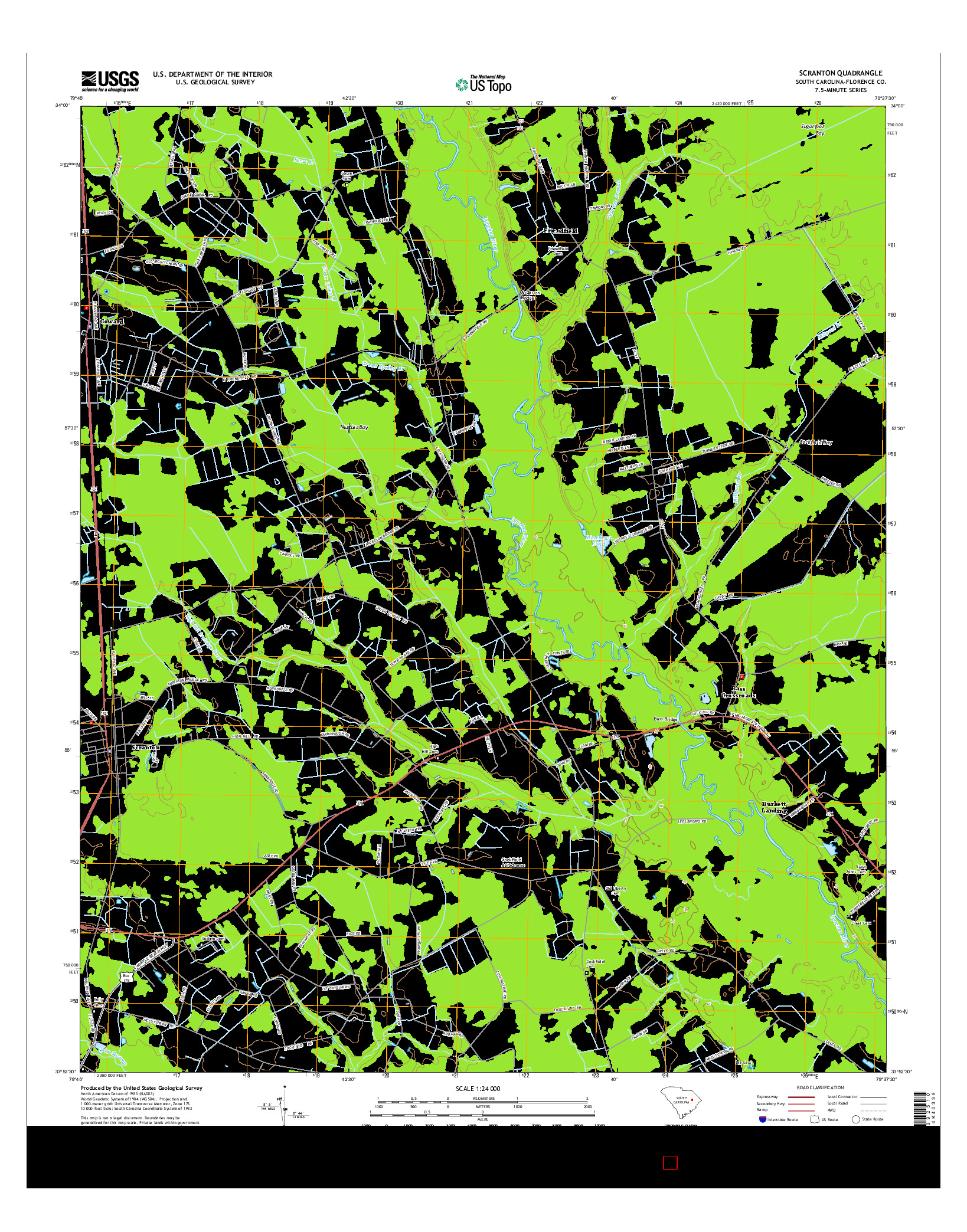 USGS US TOPO 7.5-MINUTE MAP FOR SCRANTON, SC 2014