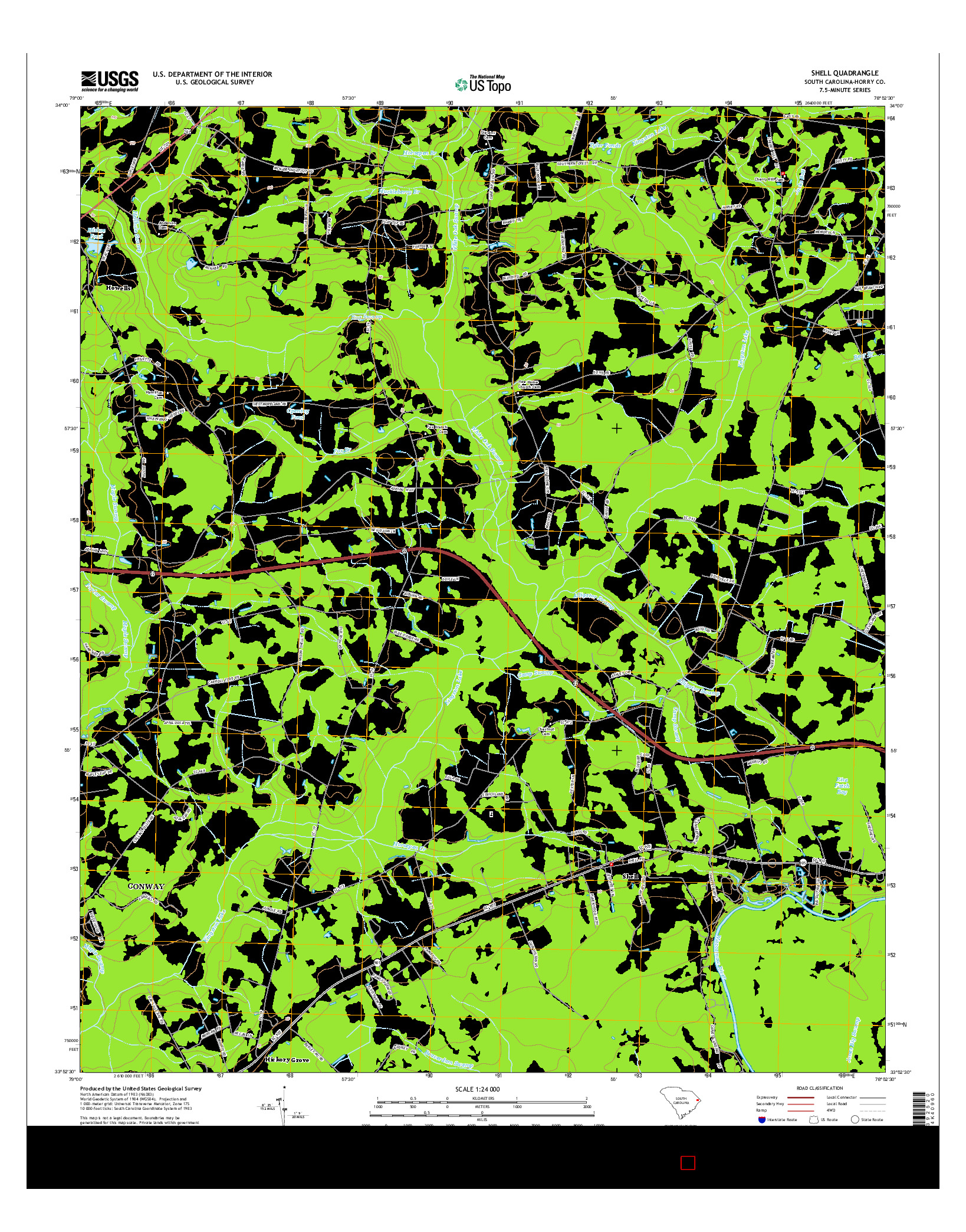 USGS US TOPO 7.5-MINUTE MAP FOR SHELL, SC 2014