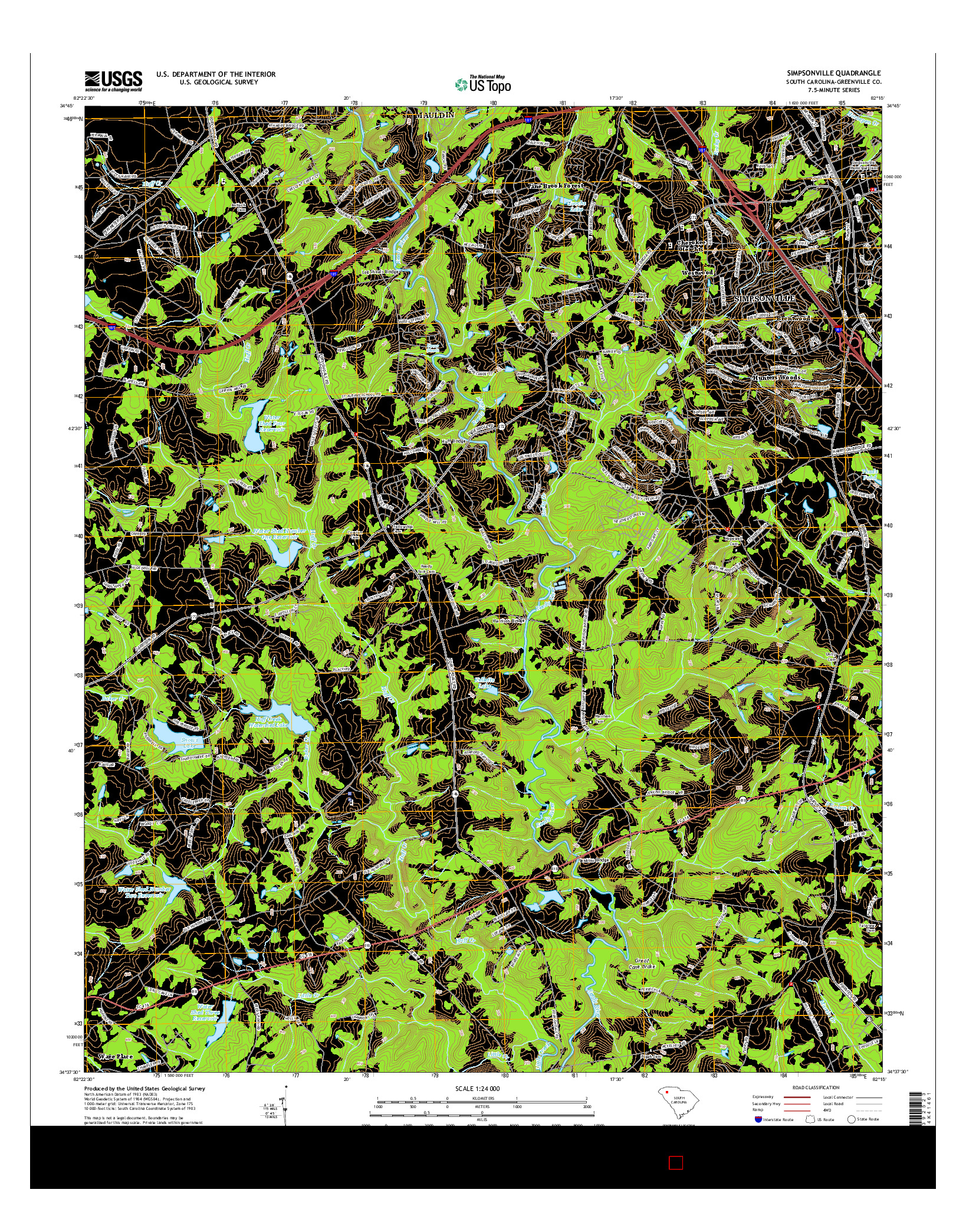 USGS US TOPO 7.5-MINUTE MAP FOR SIMPSONVILLE, SC 2014