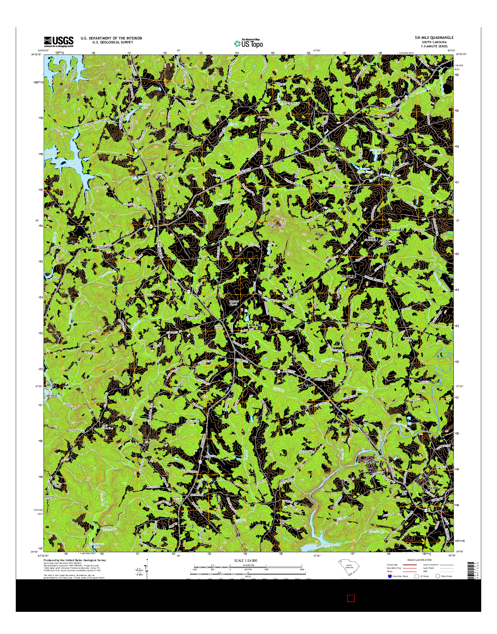 USGS US TOPO 7.5-MINUTE MAP FOR SIX MILE, SC 2014