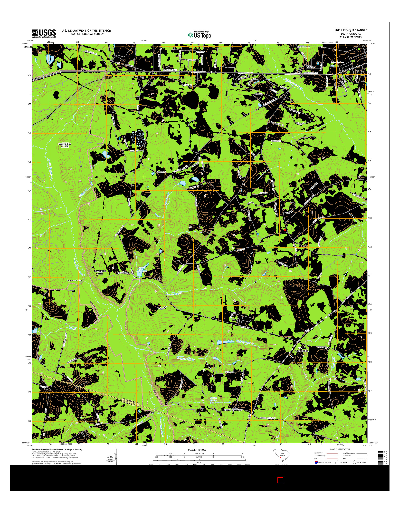 USGS US TOPO 7.5-MINUTE MAP FOR SNELLING, SC 2014