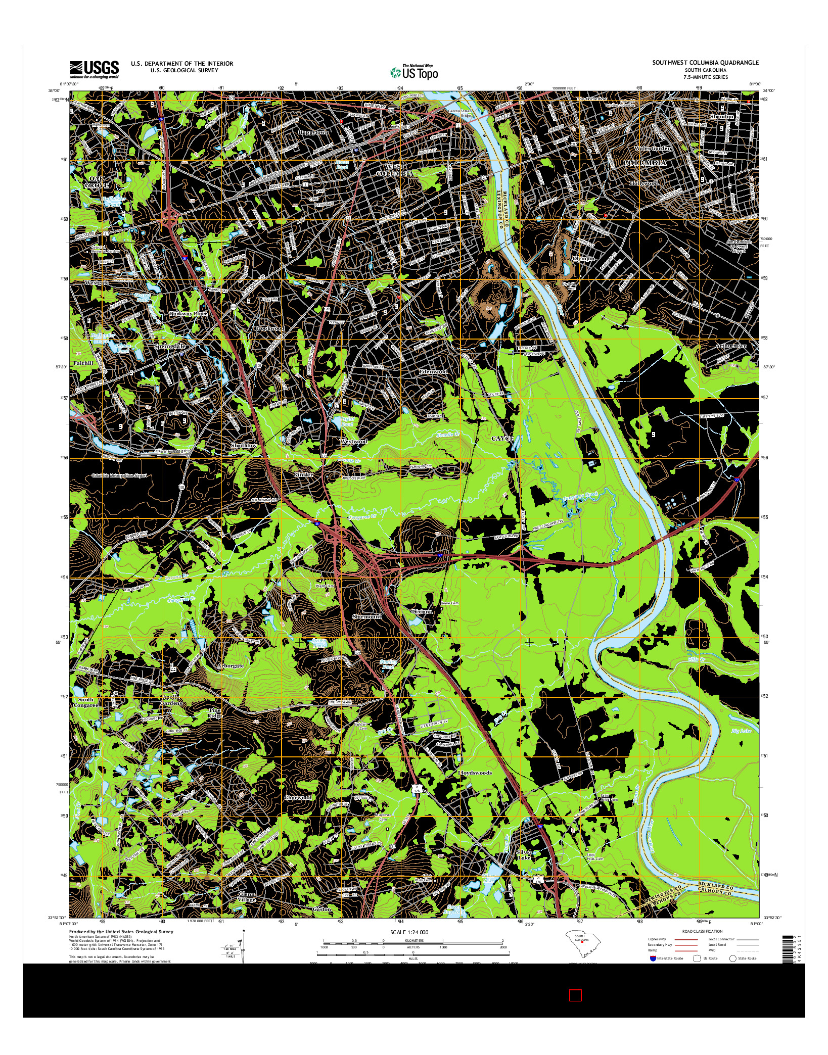 USGS US TOPO 7.5-MINUTE MAP FOR SOUTHWEST COLUMBIA, SC 2014