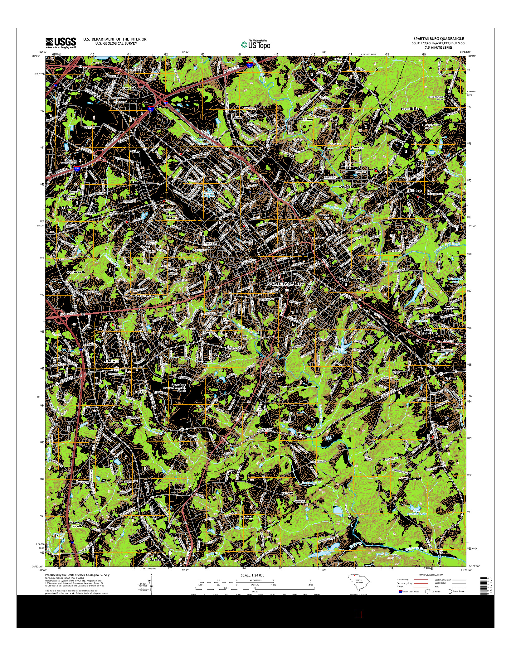 USGS US TOPO 7.5-MINUTE MAP FOR SPARTANBURG, SC 2014