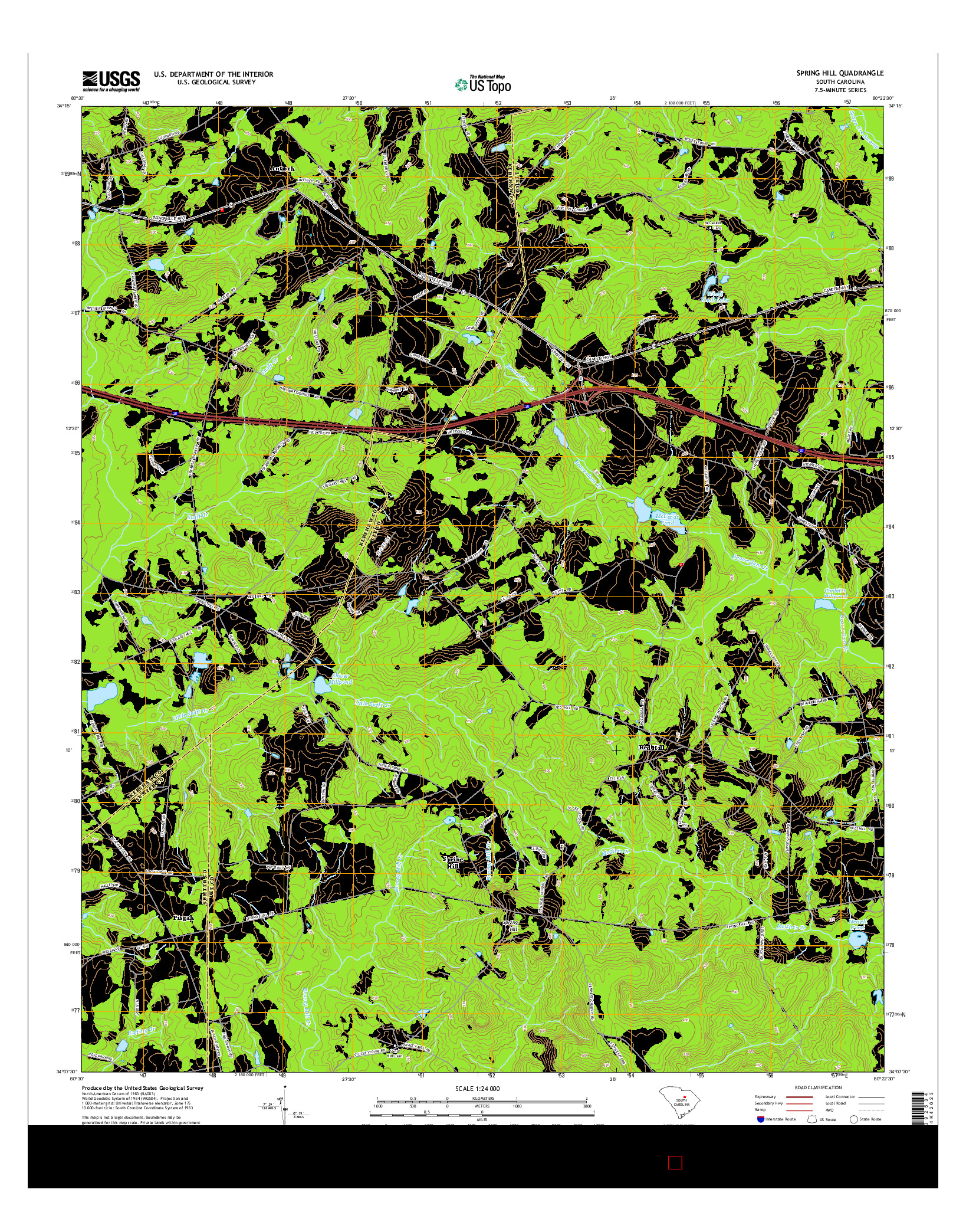 USGS US TOPO 7.5-MINUTE MAP FOR SPRING HILL, SC 2014