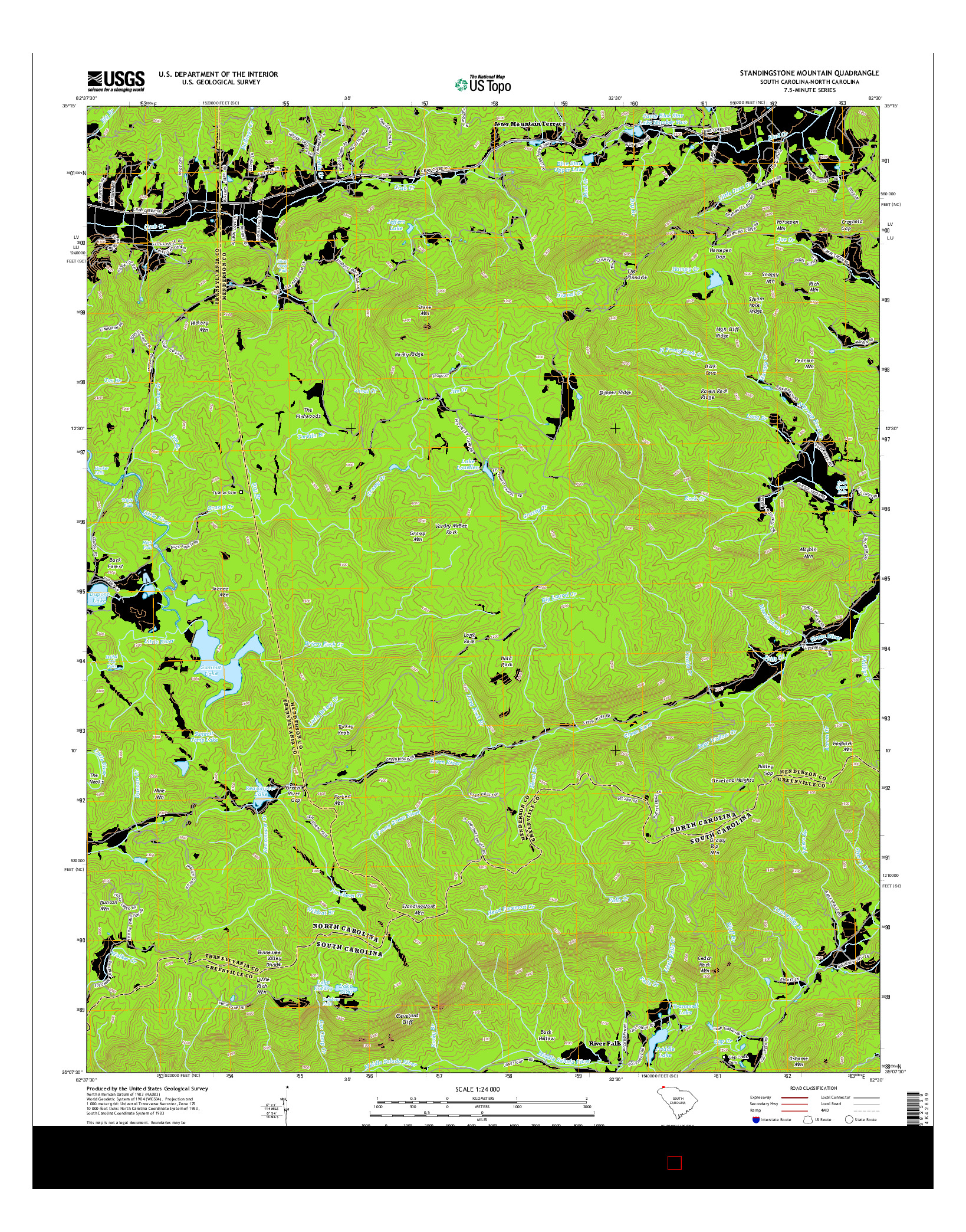 USGS US TOPO 7.5-MINUTE MAP FOR STANDINGSTONE MOUNTAIN, SC-NC 2014