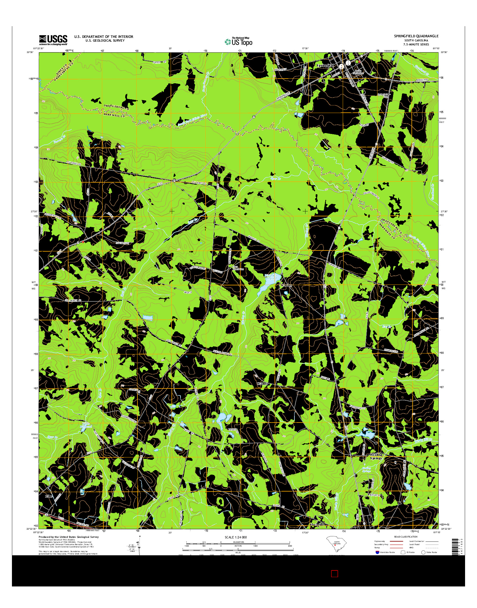 USGS US TOPO 7.5-MINUTE MAP FOR SPRINGFIELD, SC 2014