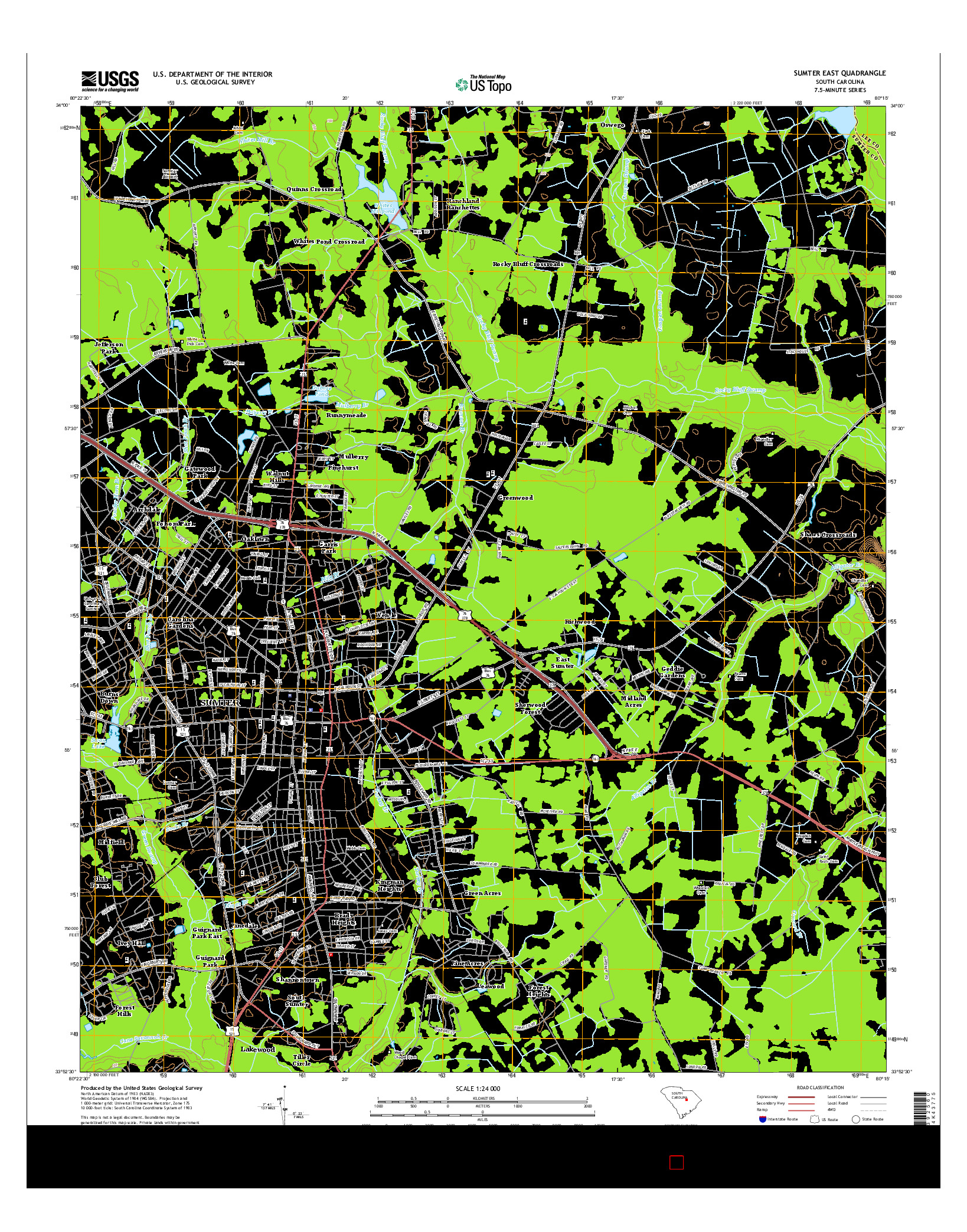 USGS US TOPO 7.5-MINUTE MAP FOR SUMTER EAST, SC 2014