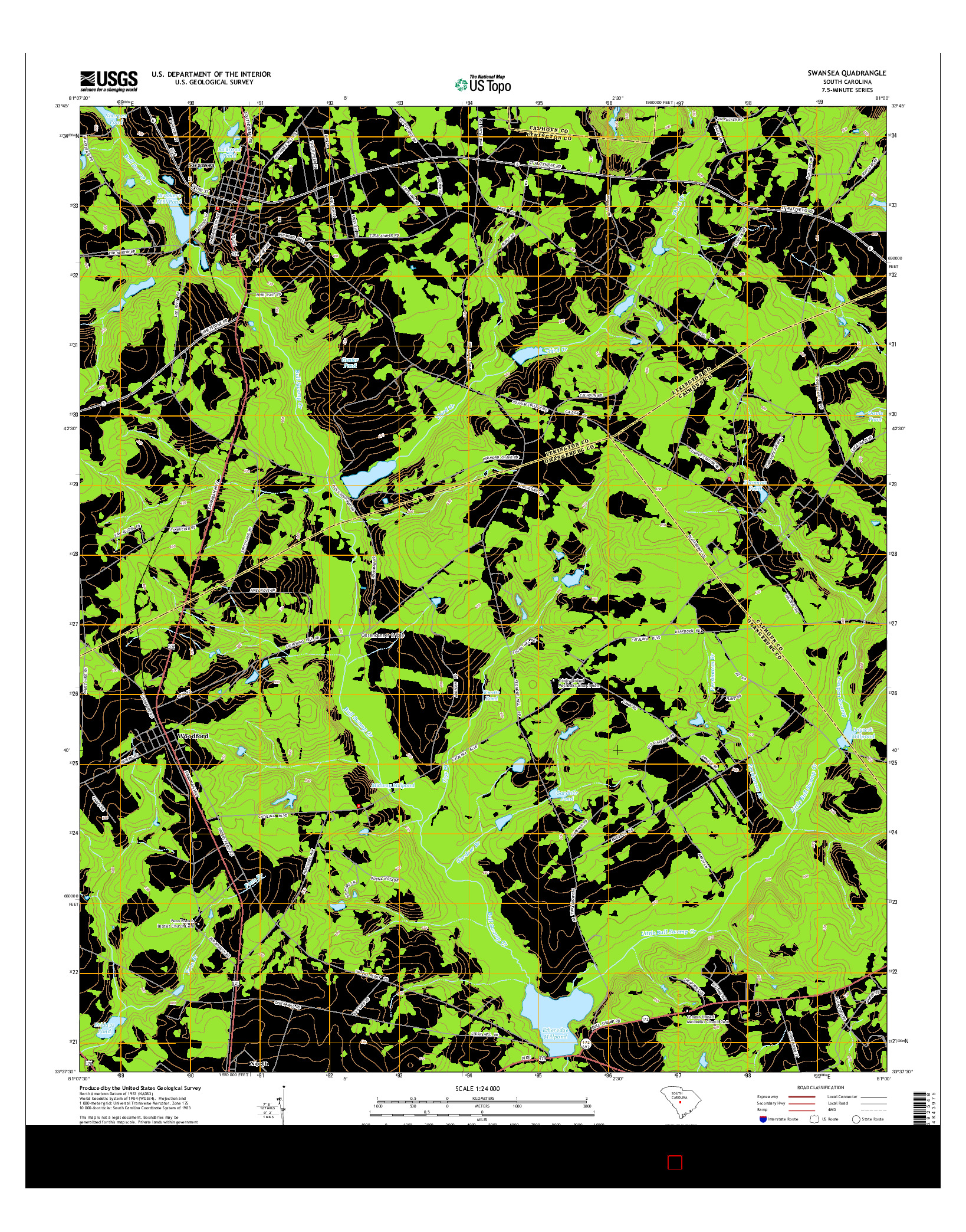 USGS US TOPO 7.5-MINUTE MAP FOR SWANSEA, SC 2014