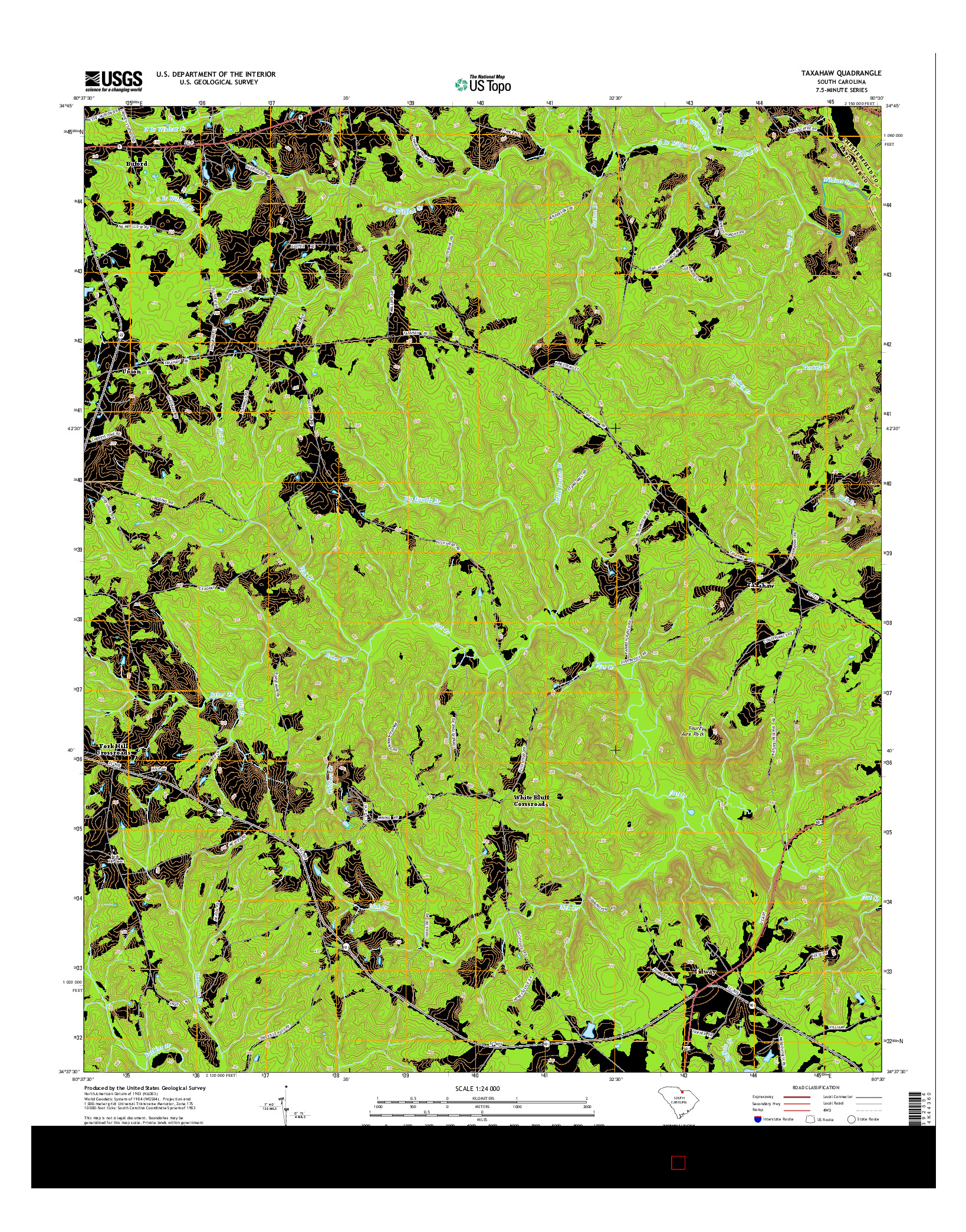 USGS US TOPO 7.5-MINUTE MAP FOR TAXAHAW, SC 2014