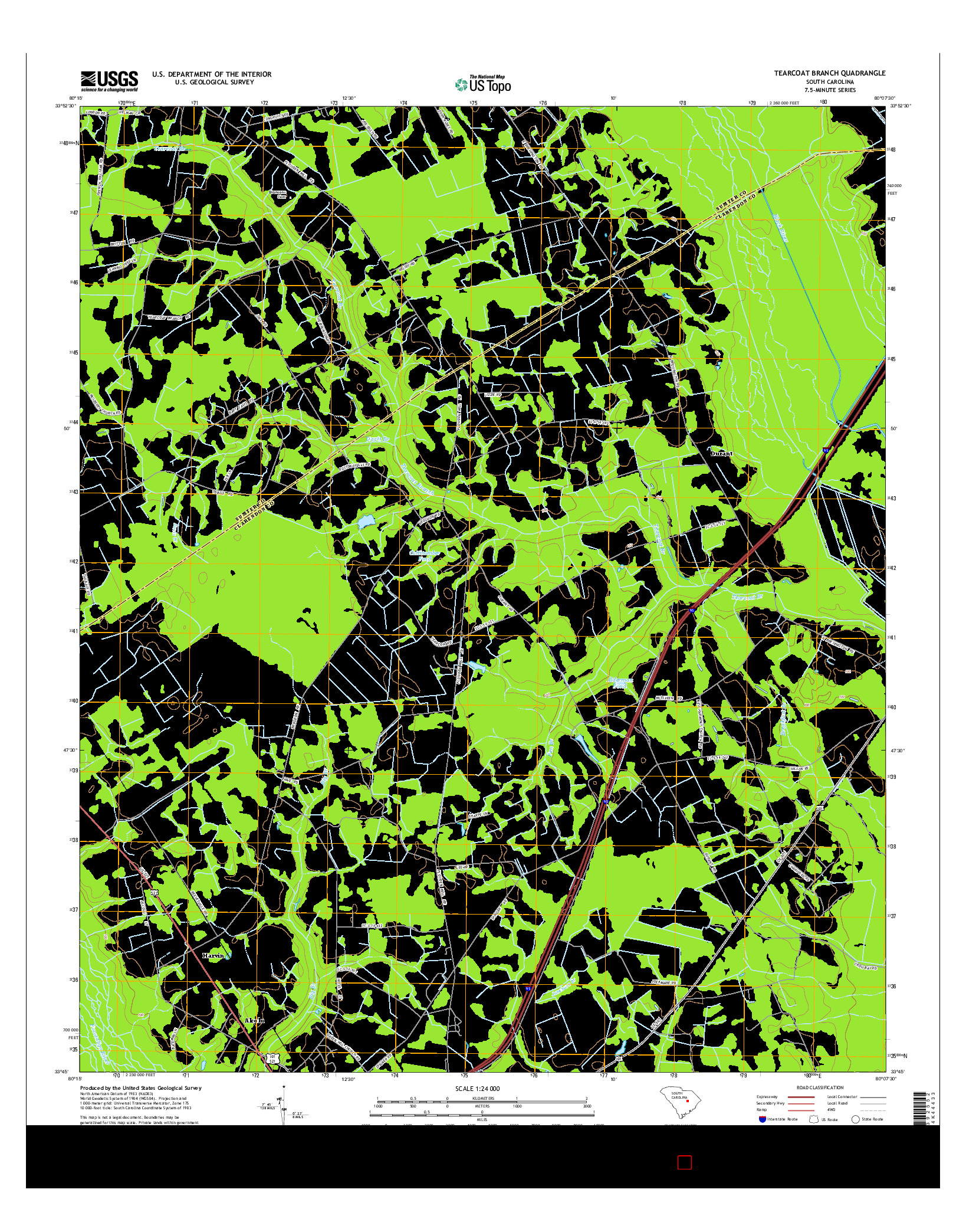 USGS US TOPO 7.5-MINUTE MAP FOR TEARCOAT BRANCH, SC 2014