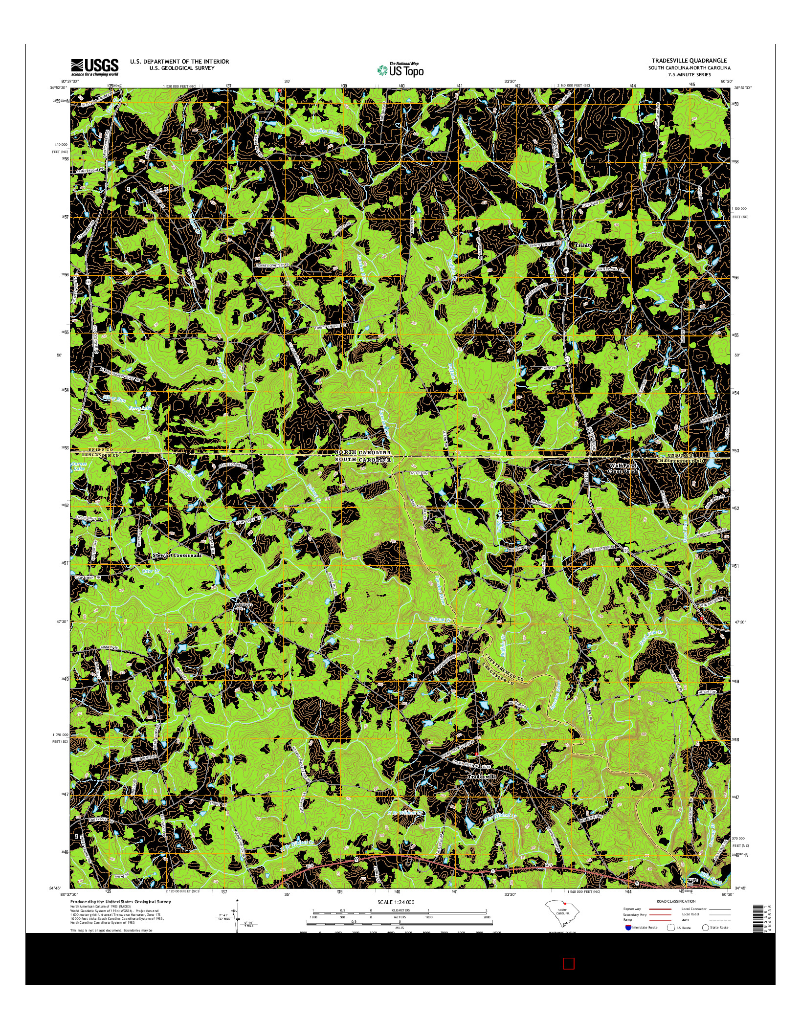 USGS US TOPO 7.5-MINUTE MAP FOR TRADESVILLE, SC-NC 2014