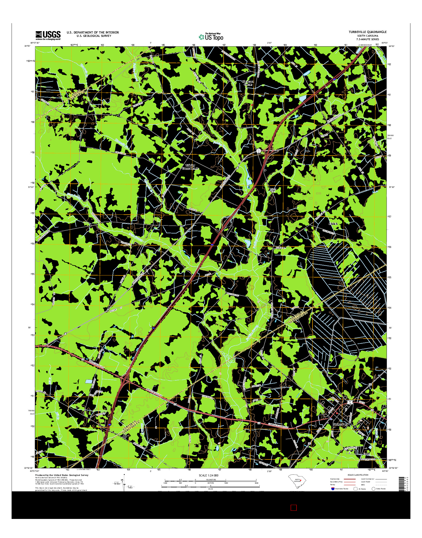 USGS US TOPO 7.5-MINUTE MAP FOR TURBEVILLE, SC 2014