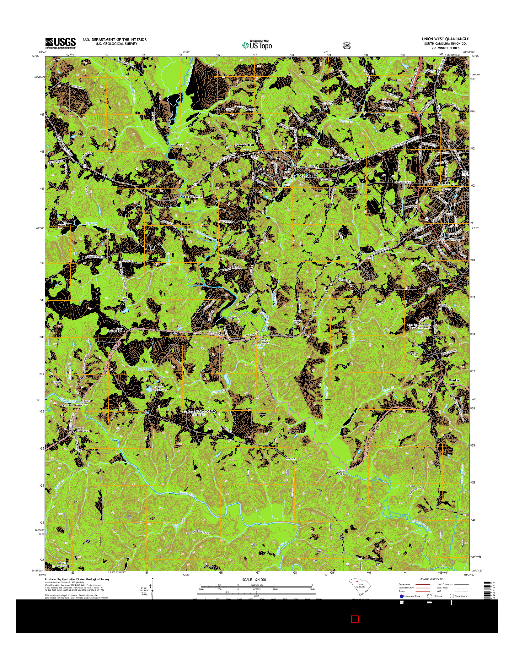 USGS US TOPO 7.5-MINUTE MAP FOR UNION WEST, SC 2014