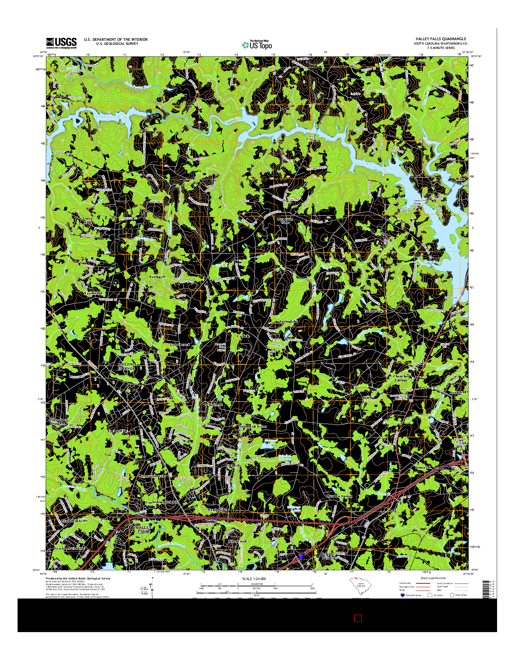 USGS US TOPO 7.5-MINUTE MAP FOR VALLEY FALLS, SC 2014