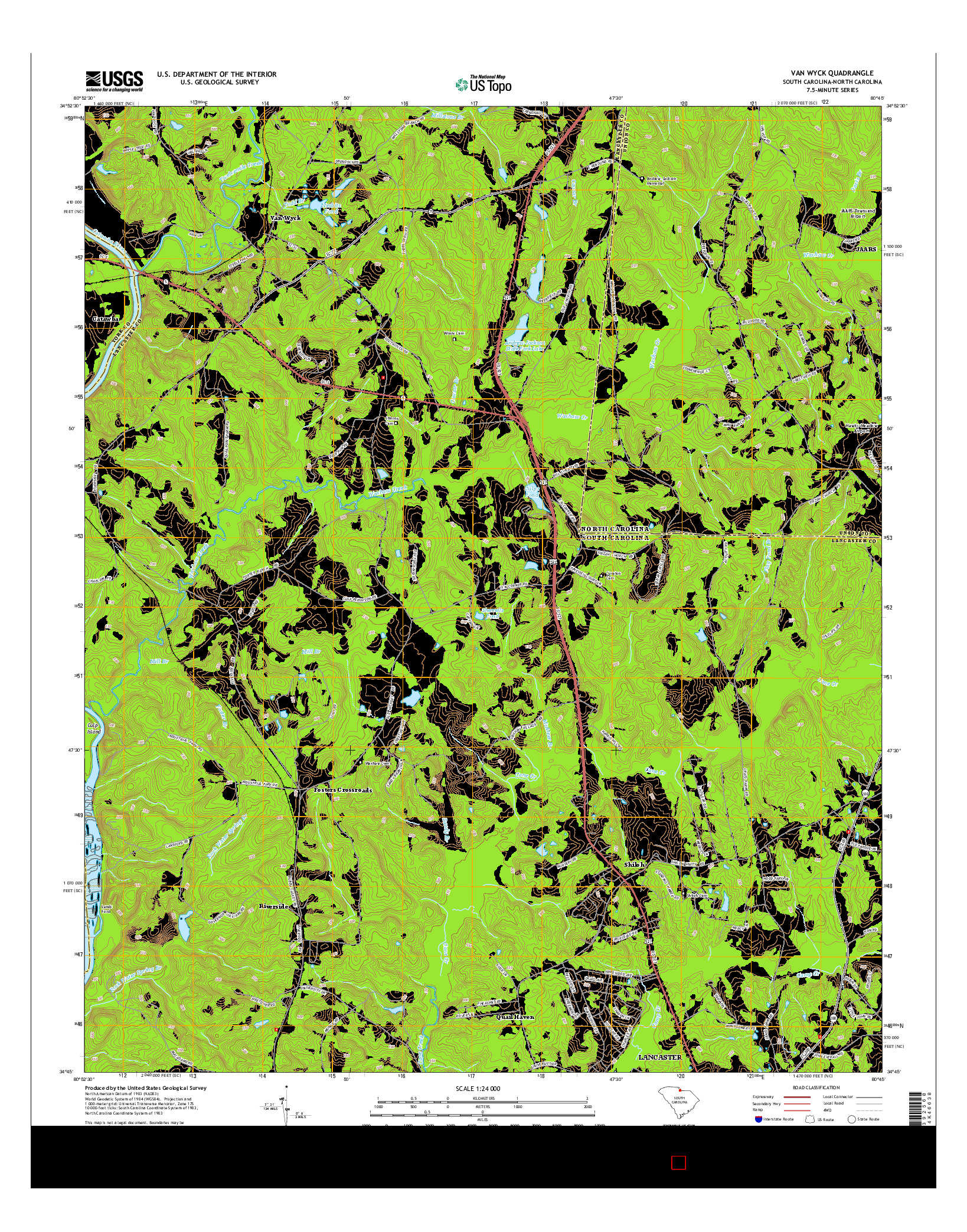 USGS US TOPO 7.5-MINUTE MAP FOR VAN WYCK, SC-NC 2014
