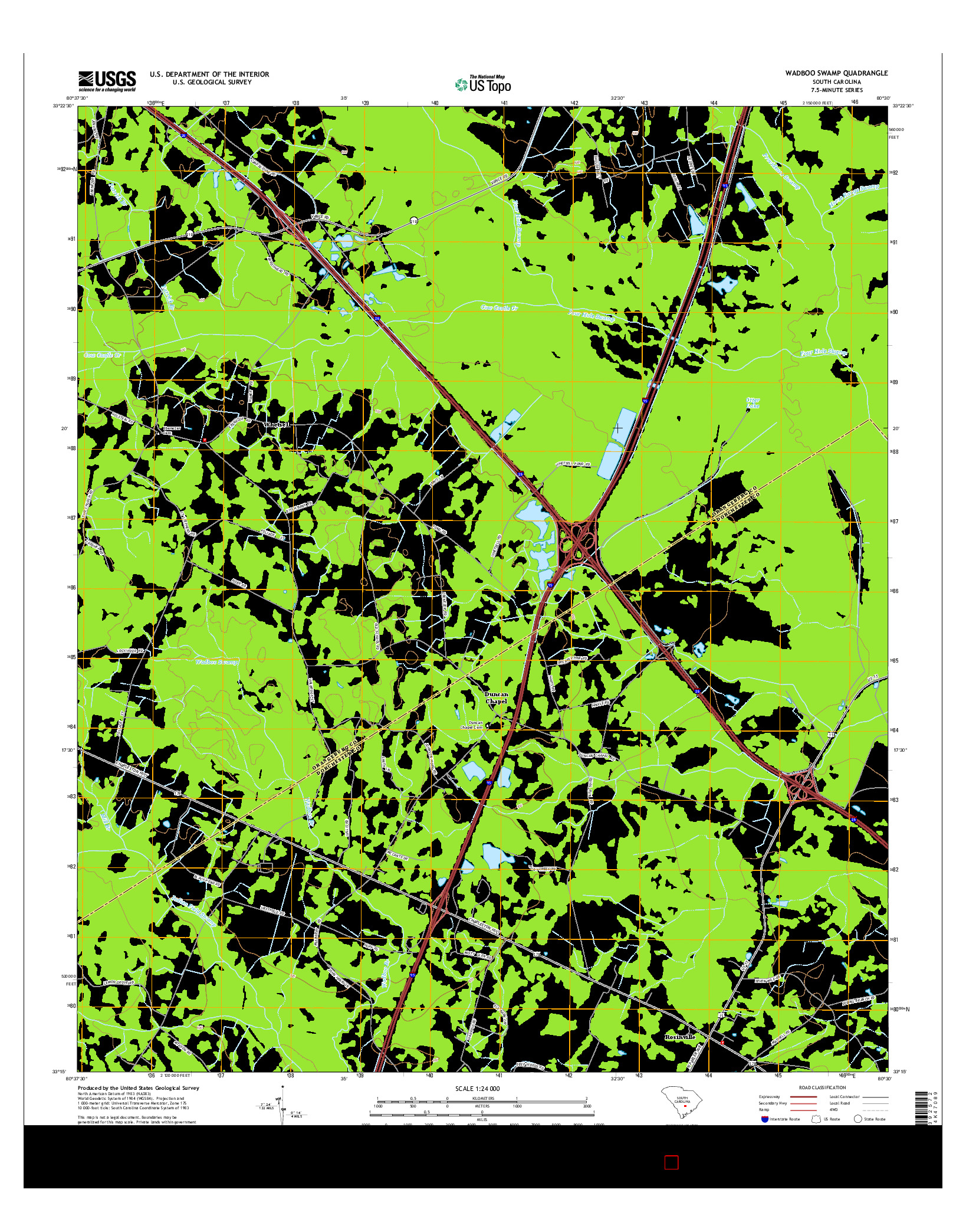 USGS US TOPO 7.5-MINUTE MAP FOR WADBOO SWAMP, SC 2014