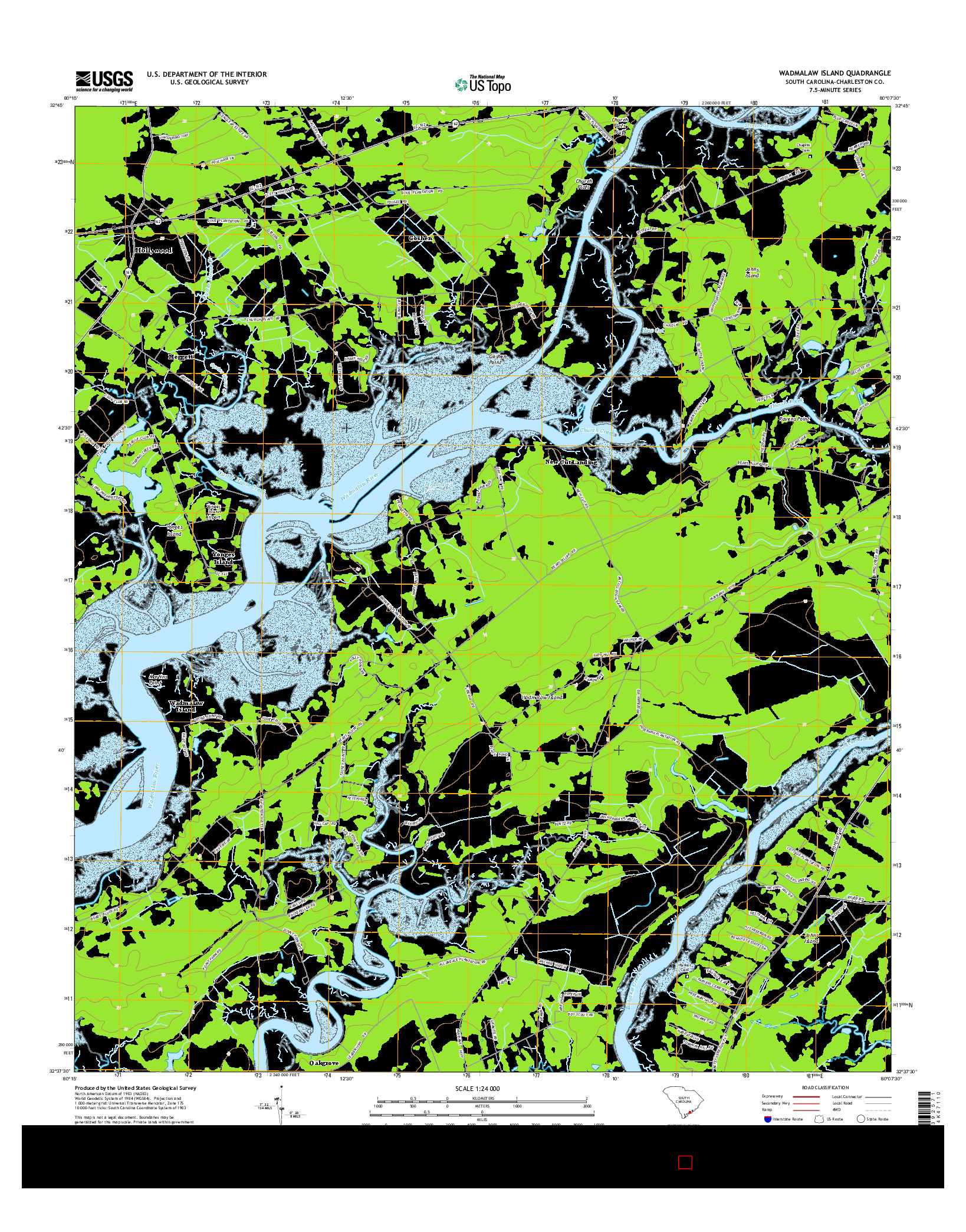 USGS US TOPO 7.5-MINUTE MAP FOR WADMALAW ISLAND, SC 2014