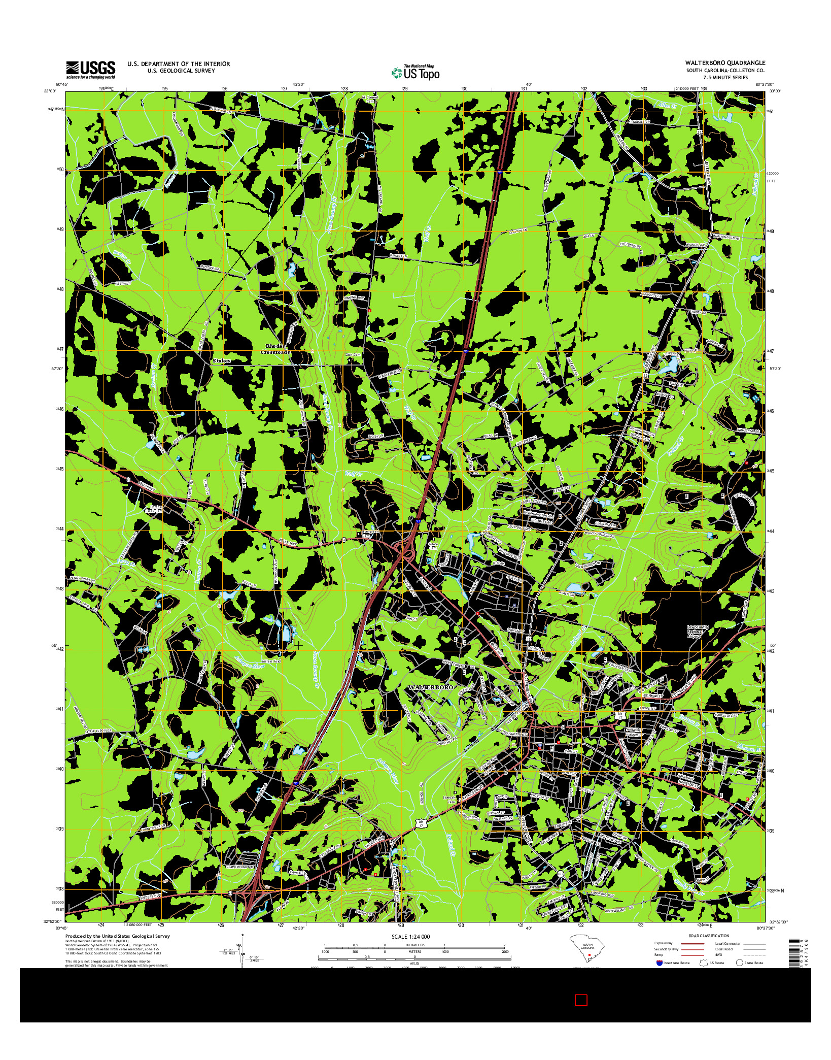 USGS US TOPO 7.5-MINUTE MAP FOR WALTERBORO, SC 2014