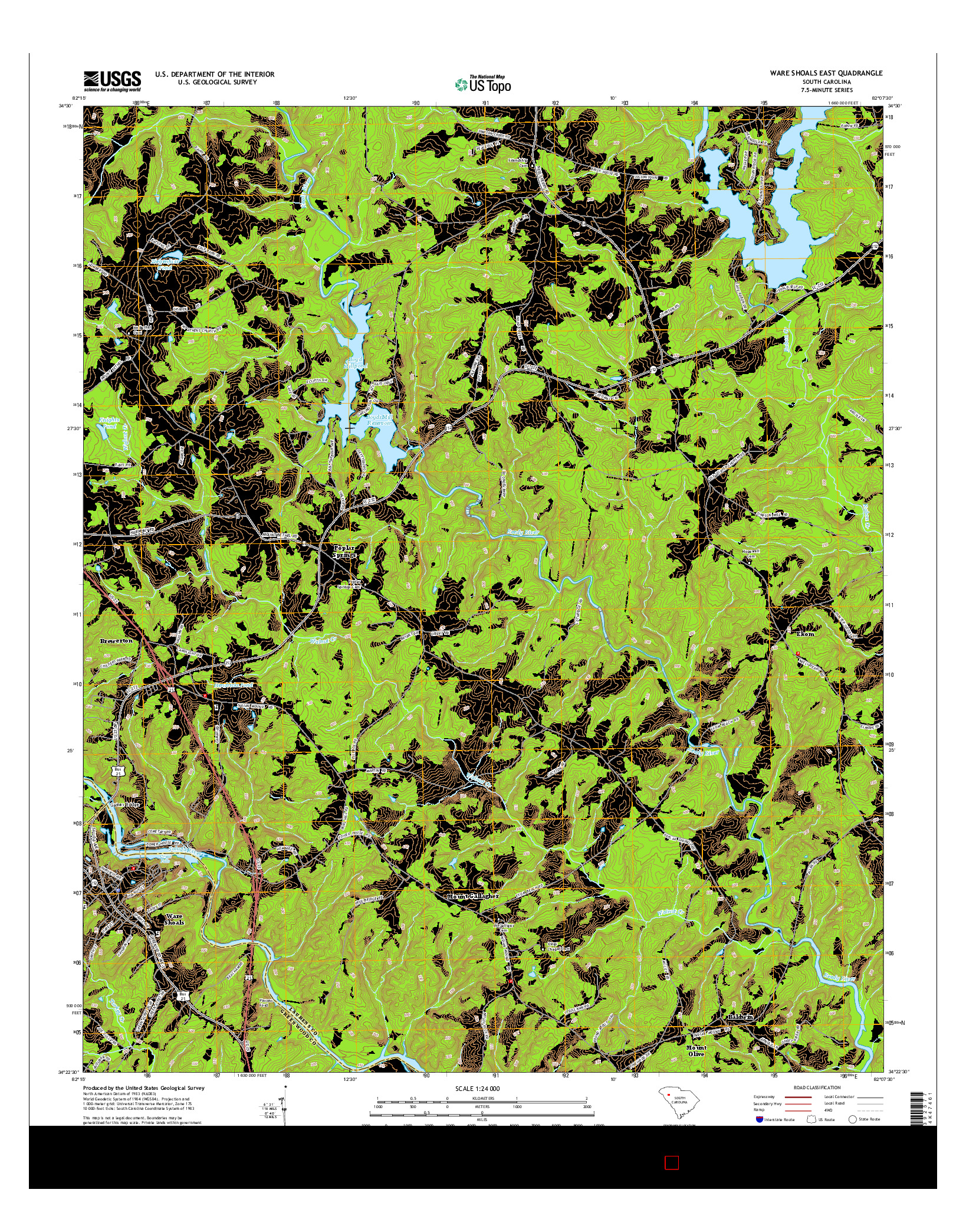 USGS US TOPO 7.5-MINUTE MAP FOR WARE SHOALS EAST, SC 2014