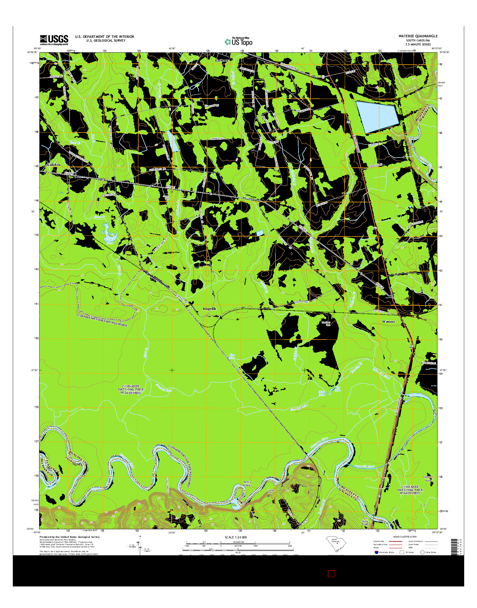 USGS US TOPO 7.5-MINUTE MAP FOR WATEREE, SC 2014