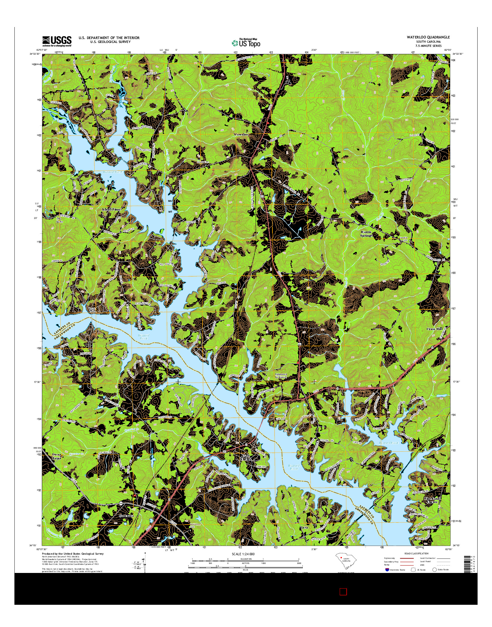 USGS US TOPO 7.5-MINUTE MAP FOR WATERLOO, SC 2014