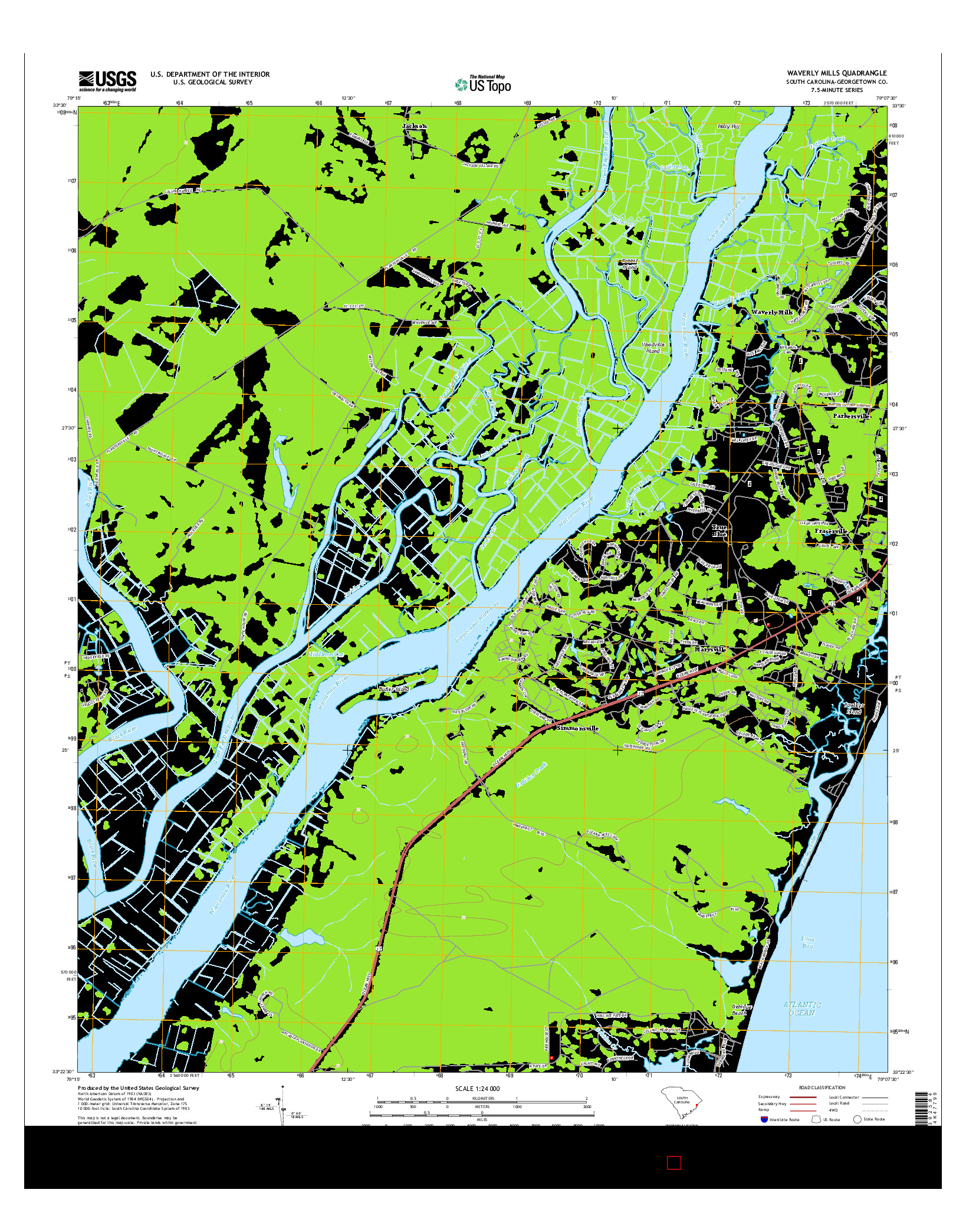 USGS US TOPO 7.5-MINUTE MAP FOR WAVERLY MILLS, SC 2014