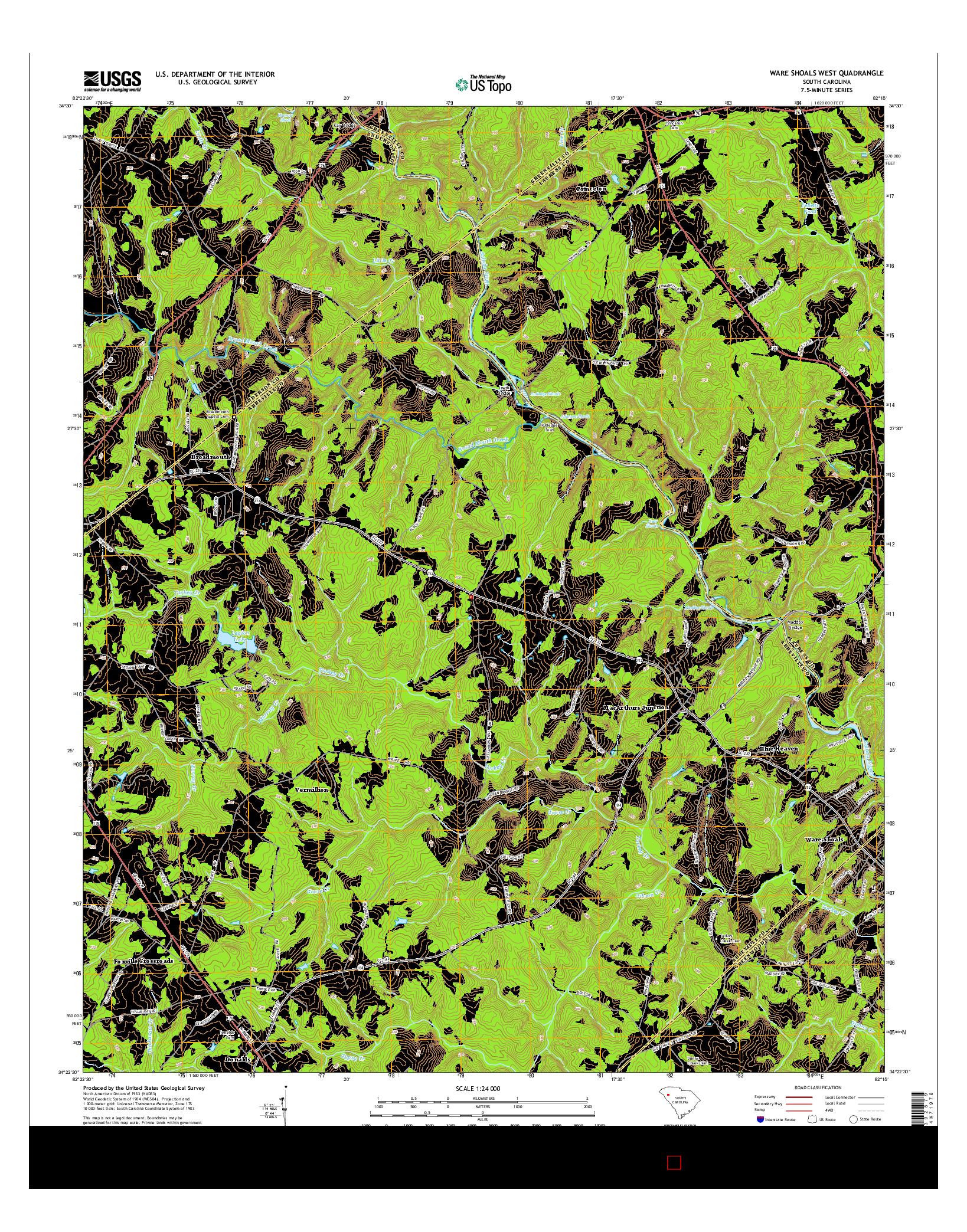 USGS US TOPO 7.5-MINUTE MAP FOR WARE SHOALS WEST, SC 2014