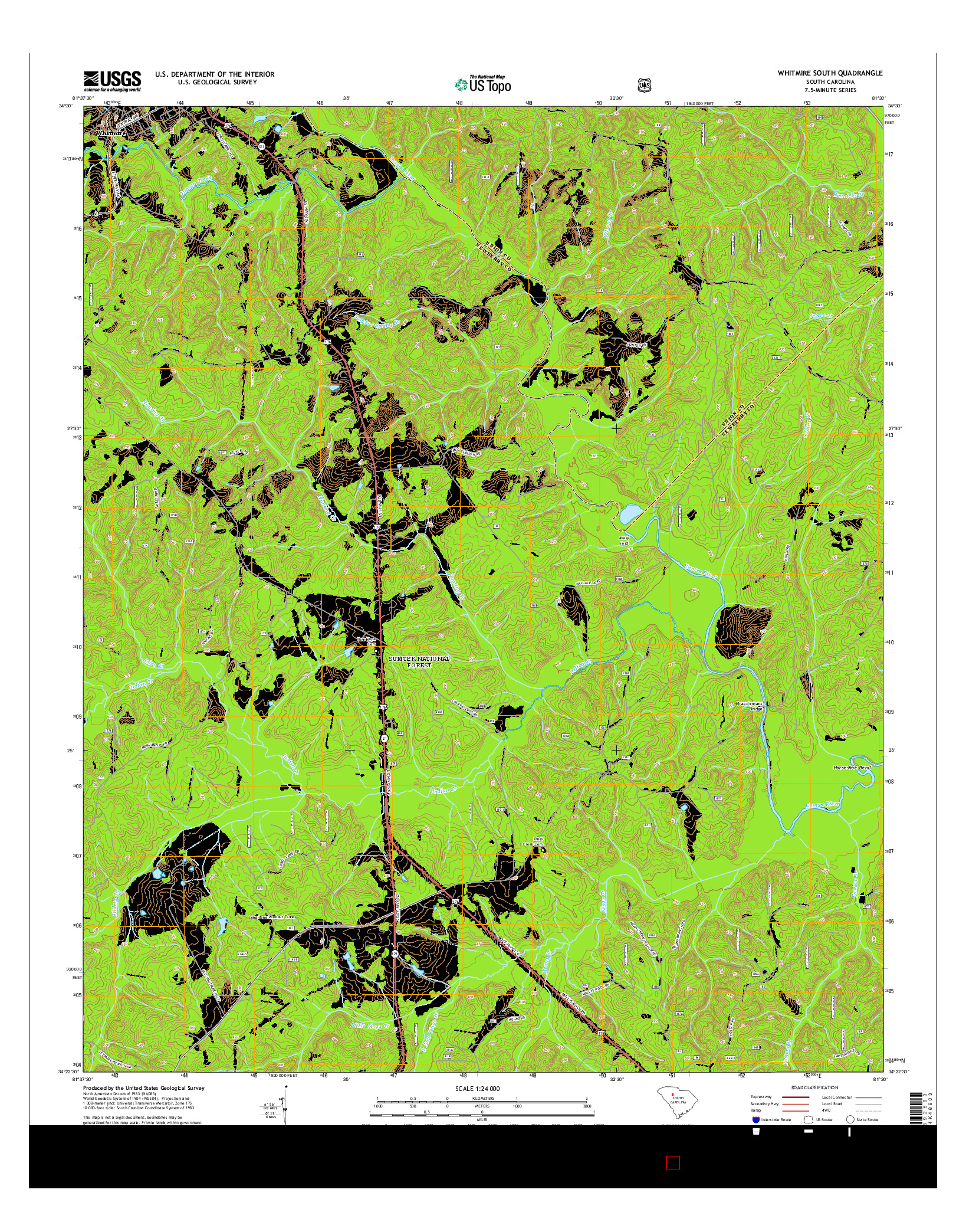 USGS US TOPO 7.5-MINUTE MAP FOR WHITMIRE SOUTH, SC 2014