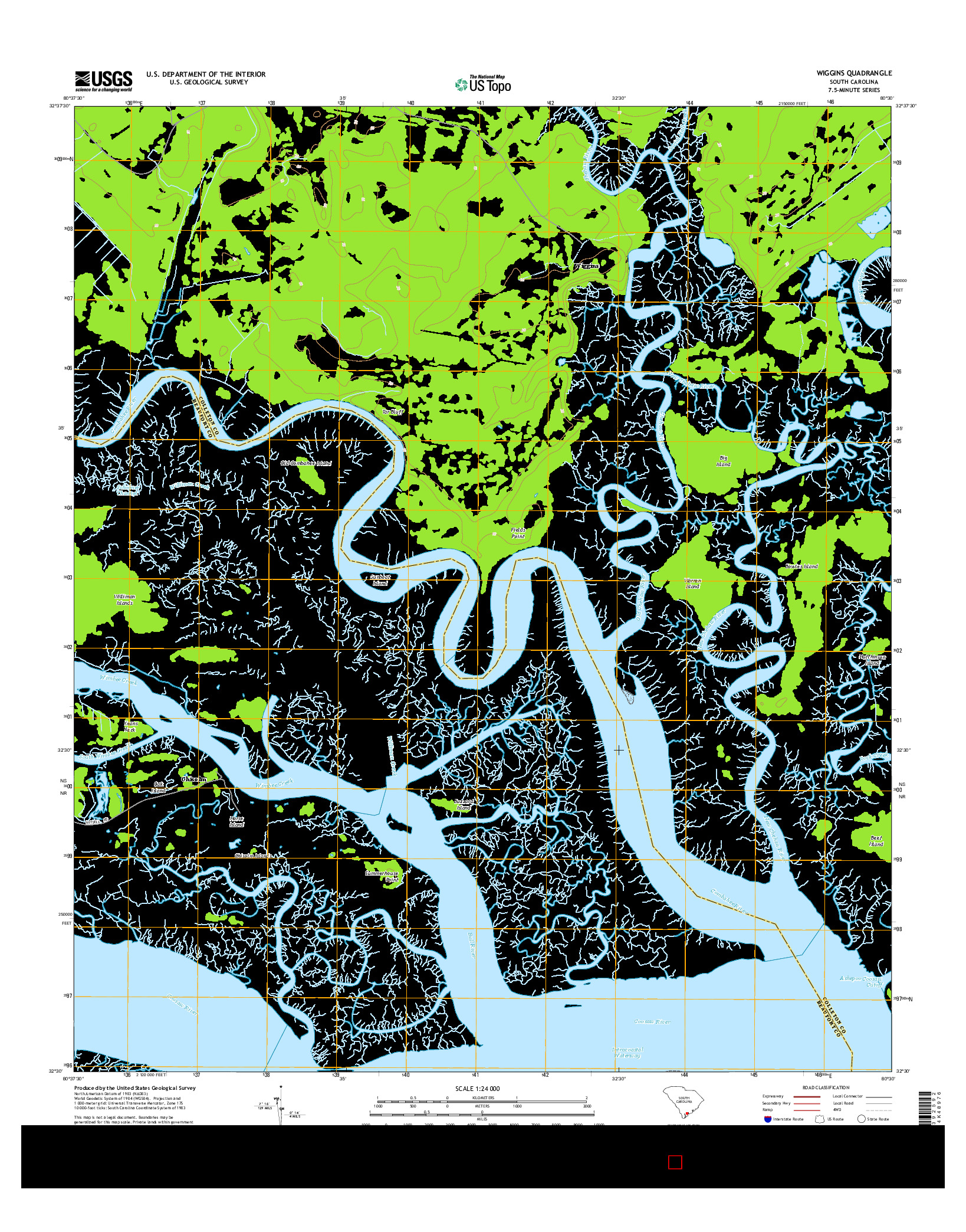 USGS US TOPO 7.5-MINUTE MAP FOR WIGGINS, SC 2014