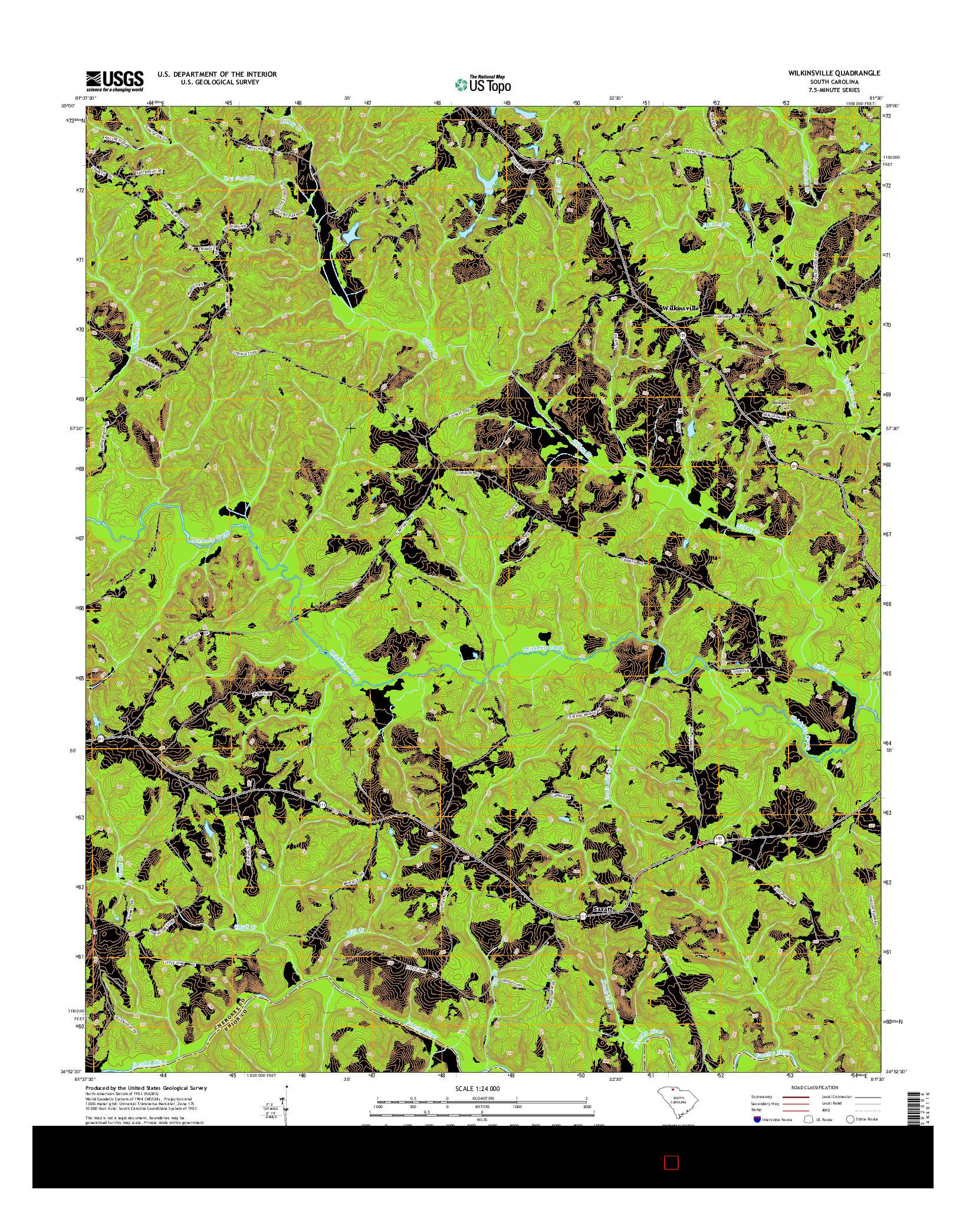 USGS US TOPO 7.5-MINUTE MAP FOR WILKINSVILLE, SC 2014