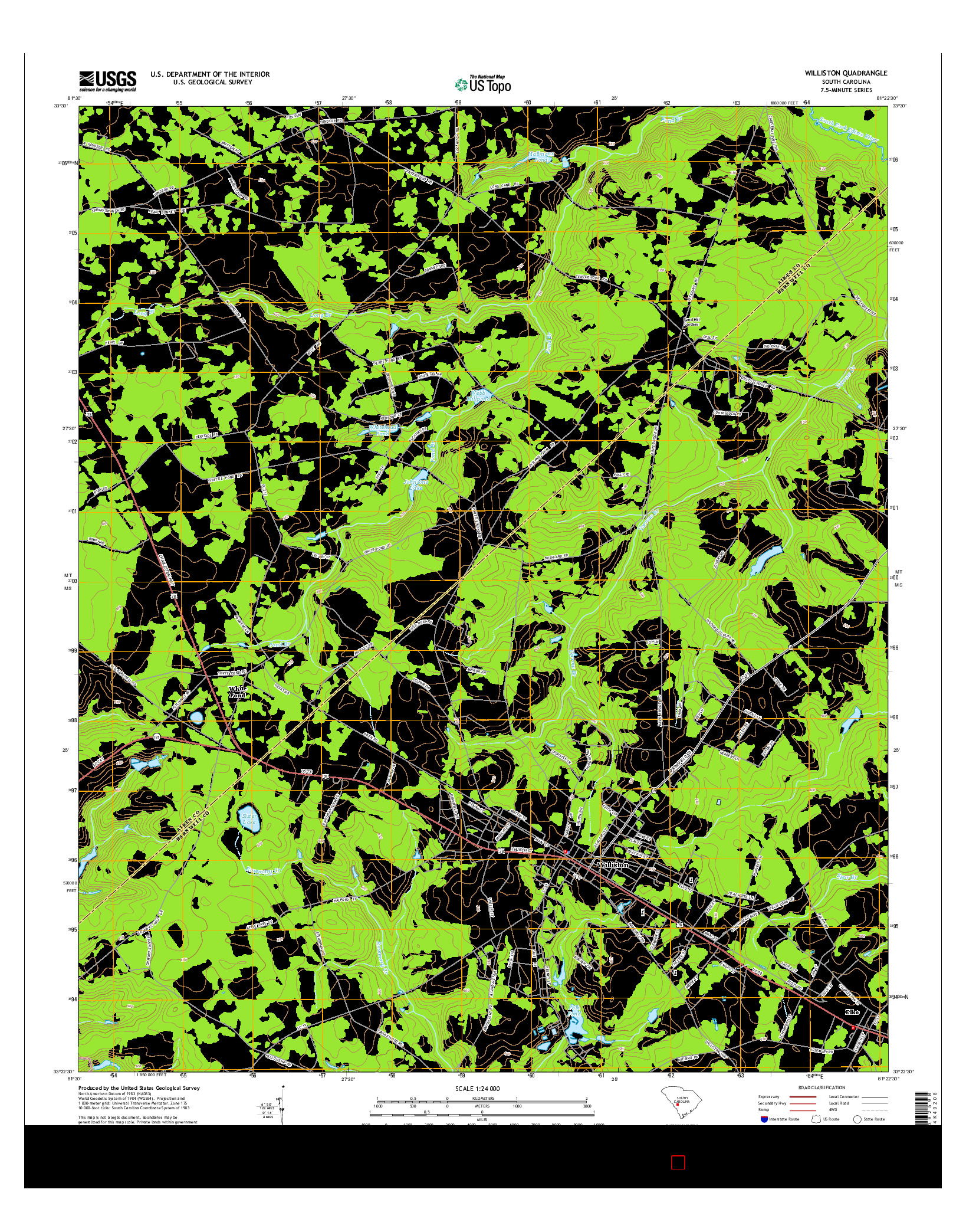 USGS US TOPO 7.5-MINUTE MAP FOR WILLISTON, SC 2014