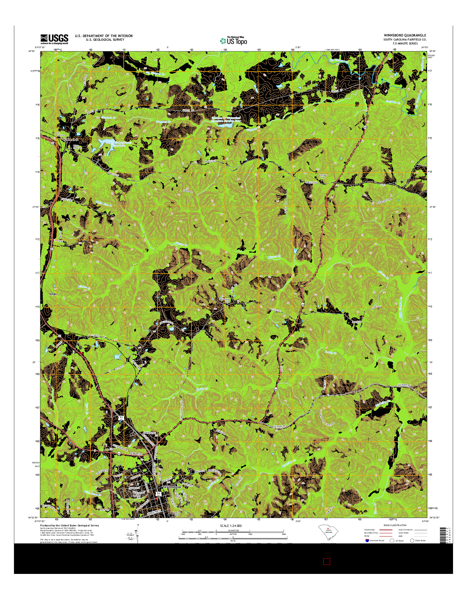 USGS US TOPO 7.5-MINUTE MAP FOR WINNSBORO, SC 2014