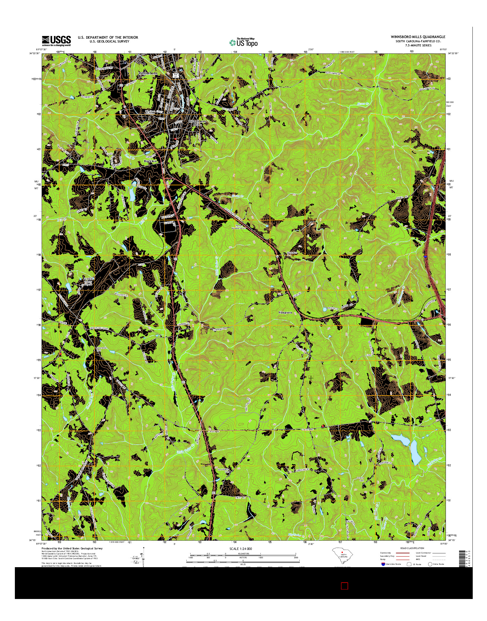 USGS US TOPO 7.5-MINUTE MAP FOR WINNSBORO MILLS, SC 2014