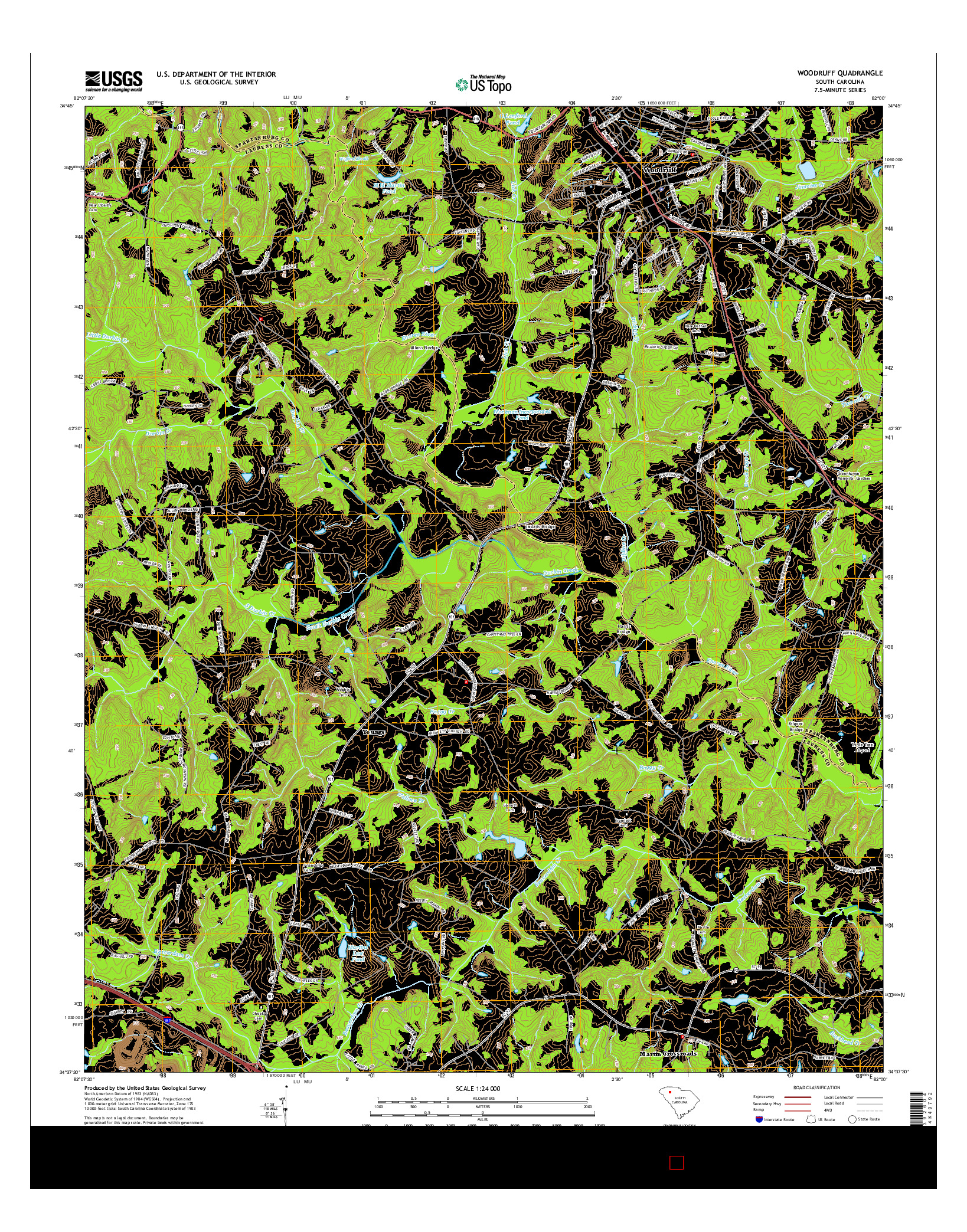 USGS US TOPO 7.5-MINUTE MAP FOR WOODRUFF, SC 2014