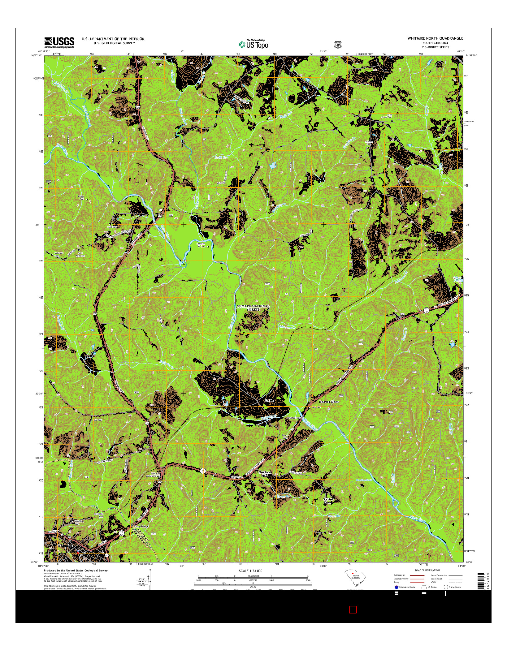 USGS US TOPO 7.5-MINUTE MAP FOR WHITMIRE NORTH, SC 2014