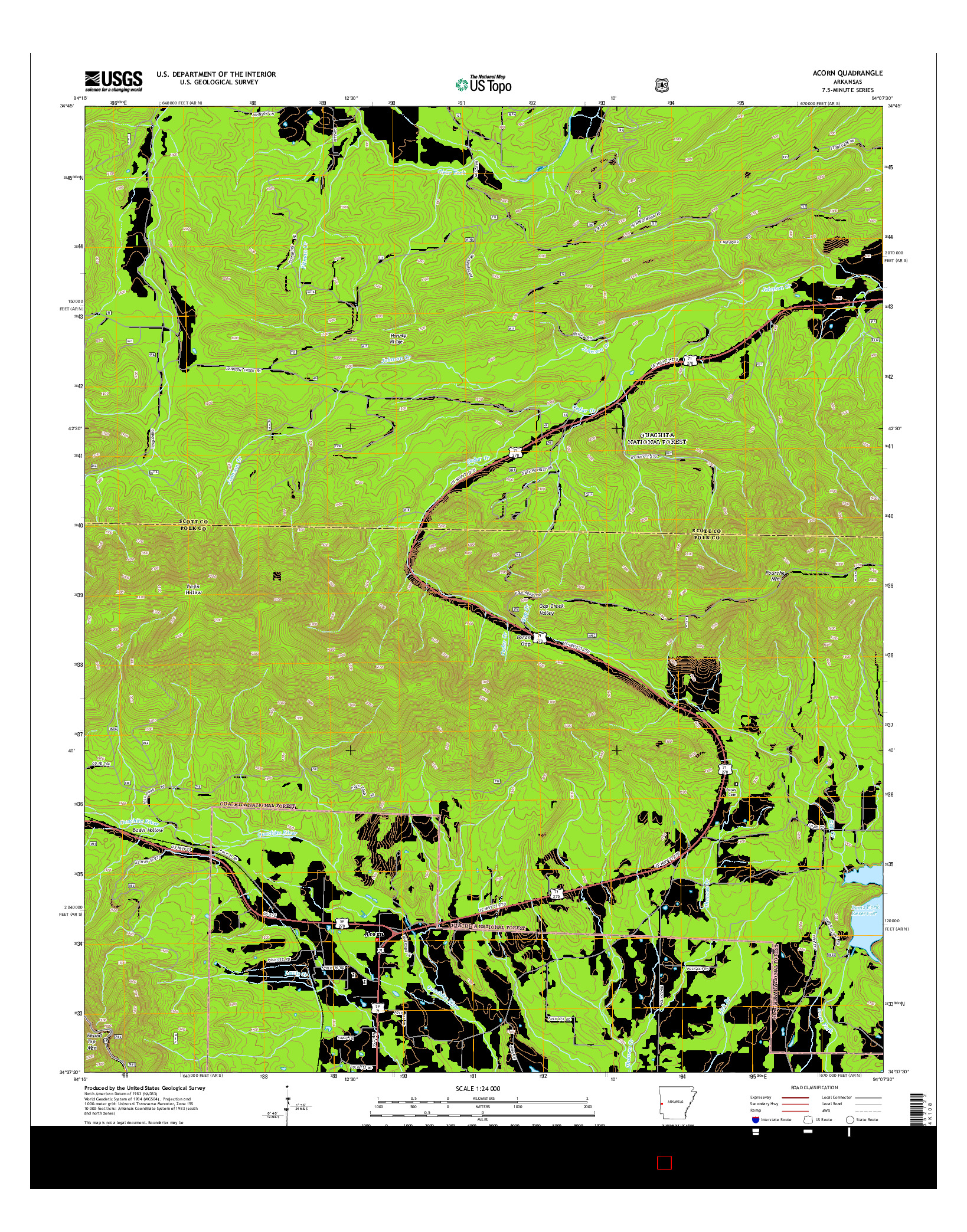 USGS US TOPO 7.5-MINUTE MAP FOR ACORN, AR 2014