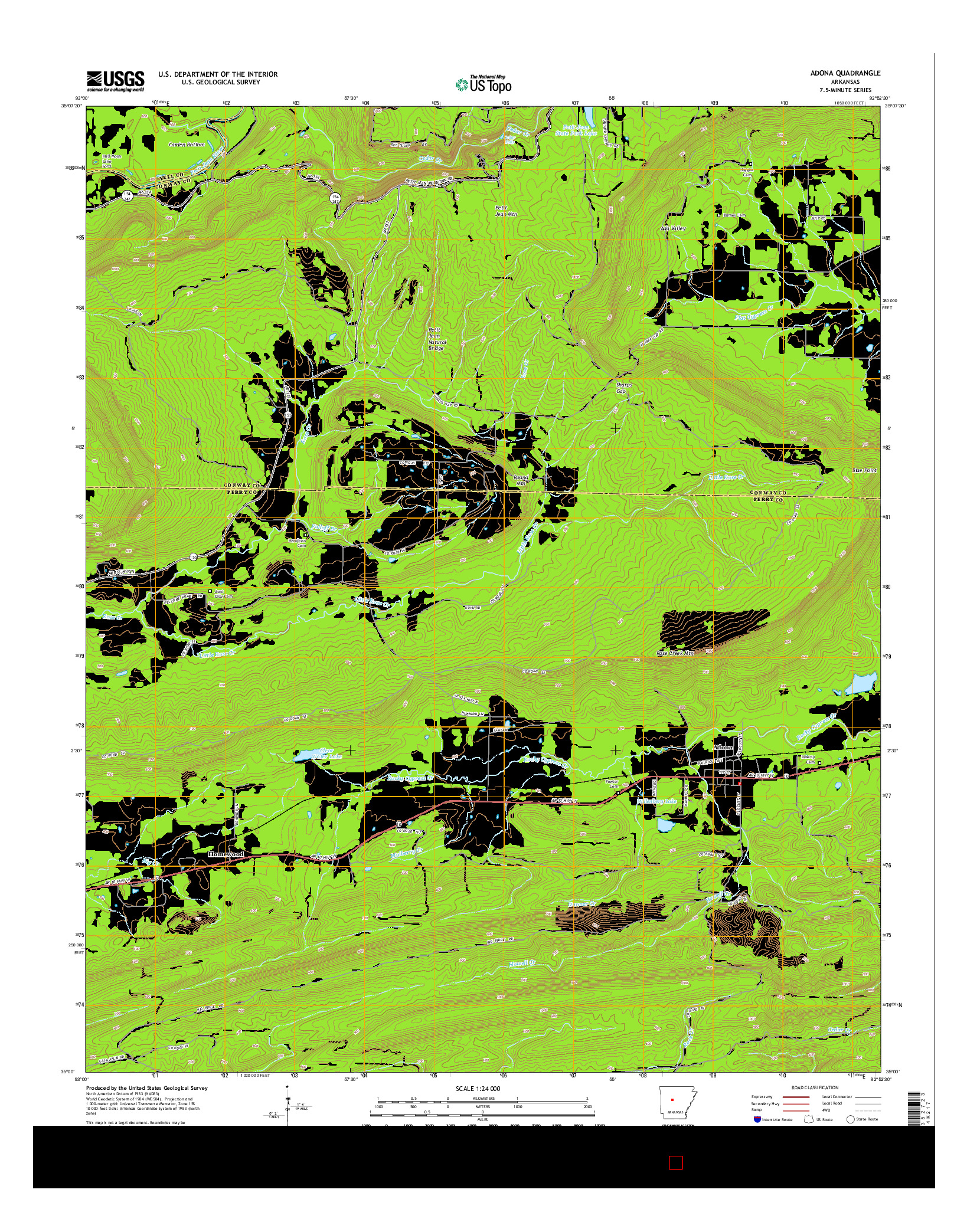 USGS US TOPO 7.5-MINUTE MAP FOR ADONA, AR 2014