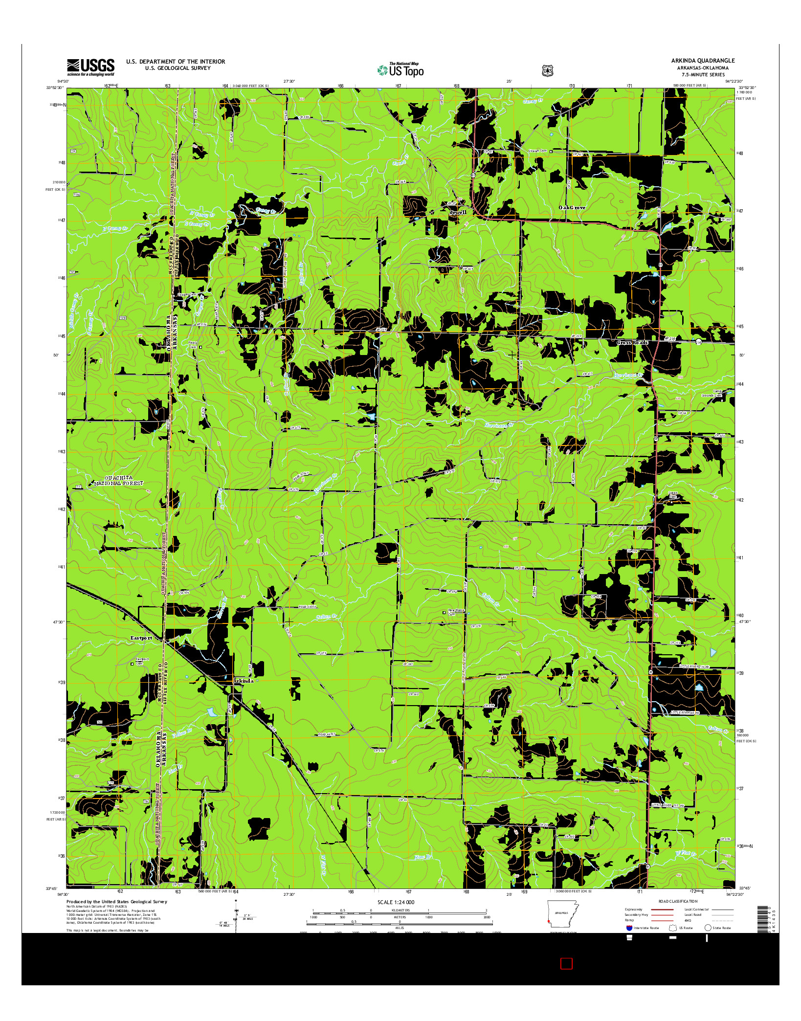 USGS US TOPO 7.5-MINUTE MAP FOR ARKINDA, AR-OK 2014