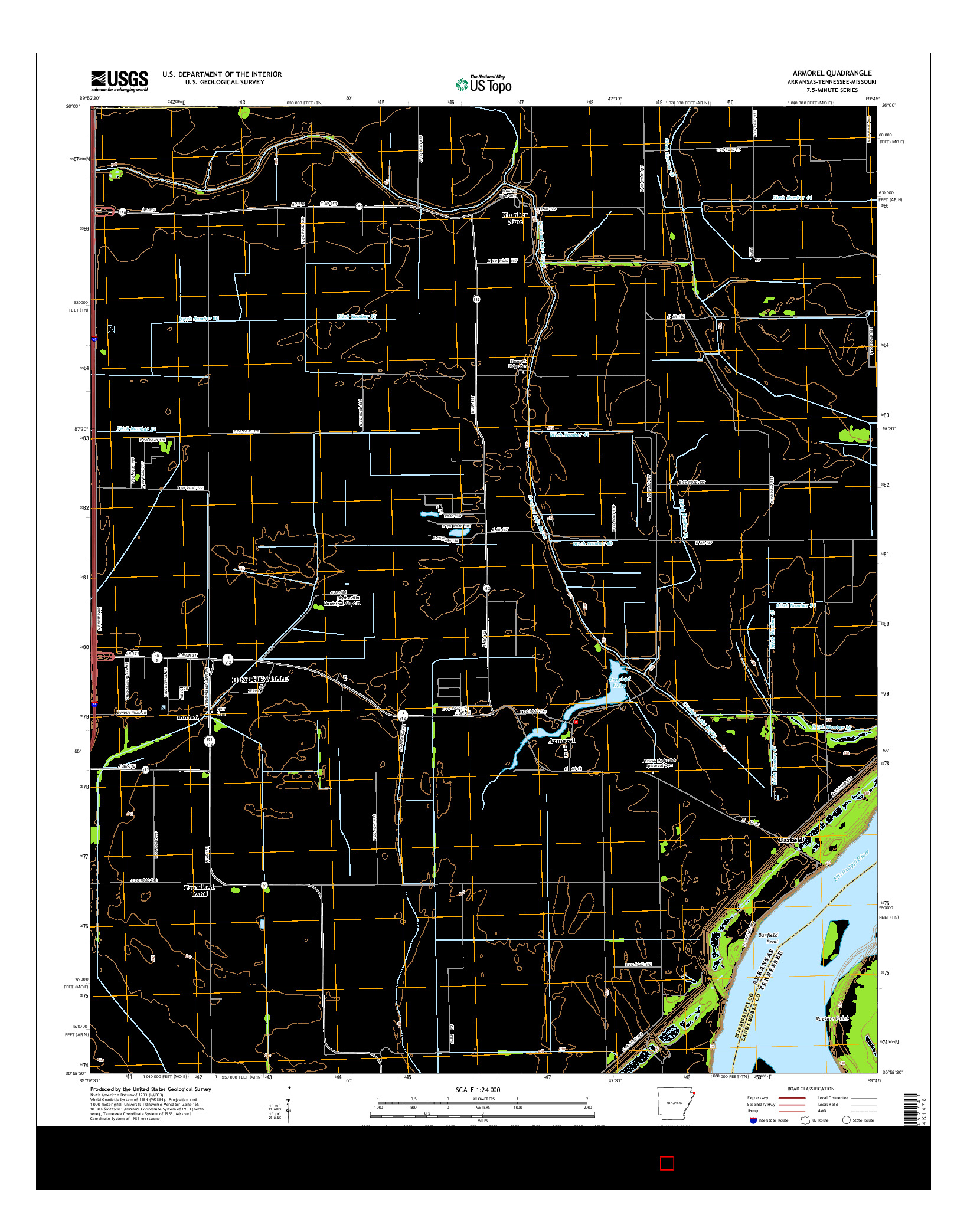 USGS US TOPO 7.5-MINUTE MAP FOR ARMOREL, AR-TN-MO 2014