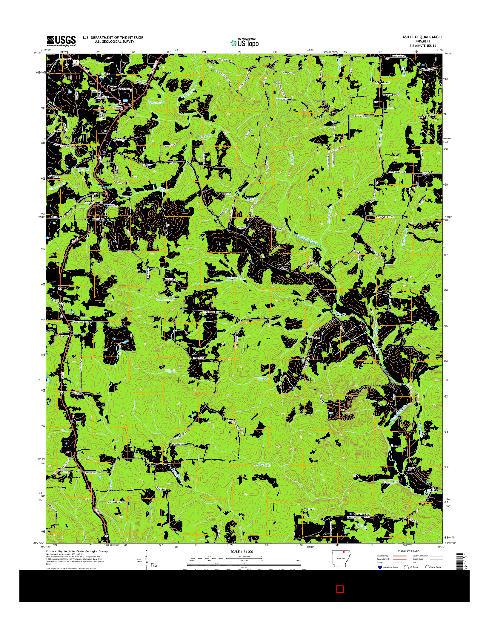 USGS US TOPO 7.5-MINUTE MAP FOR ASH FLAT, AR 2014