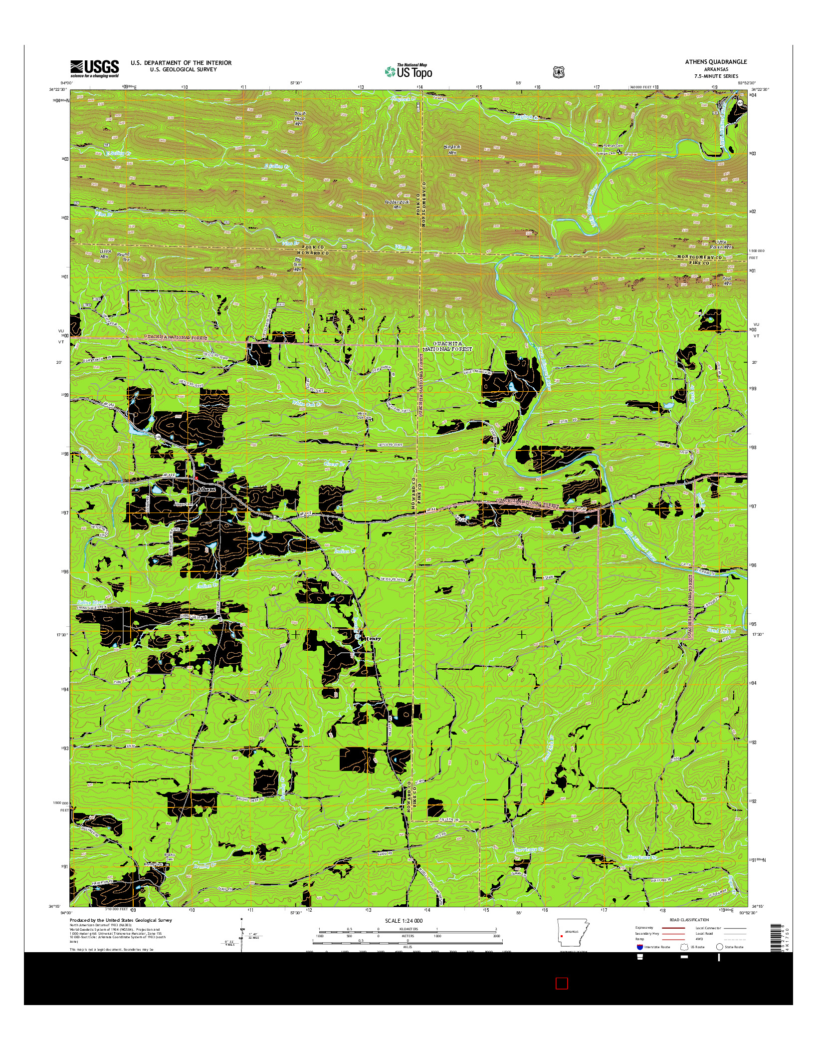 USGS US TOPO 7.5-MINUTE MAP FOR ATHENS, AR 2014