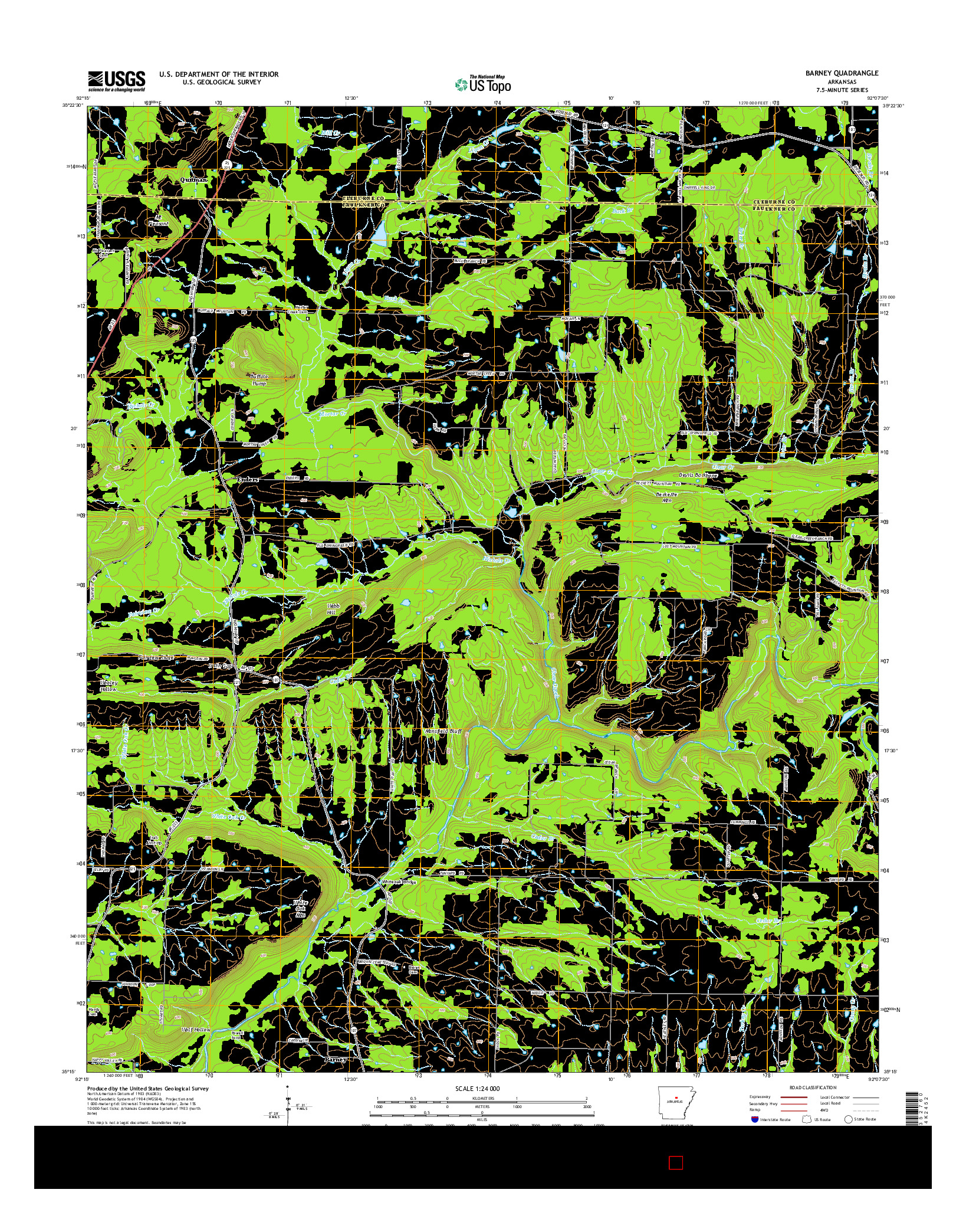 USGS US TOPO 7.5-MINUTE MAP FOR BARNEY, AR 2014